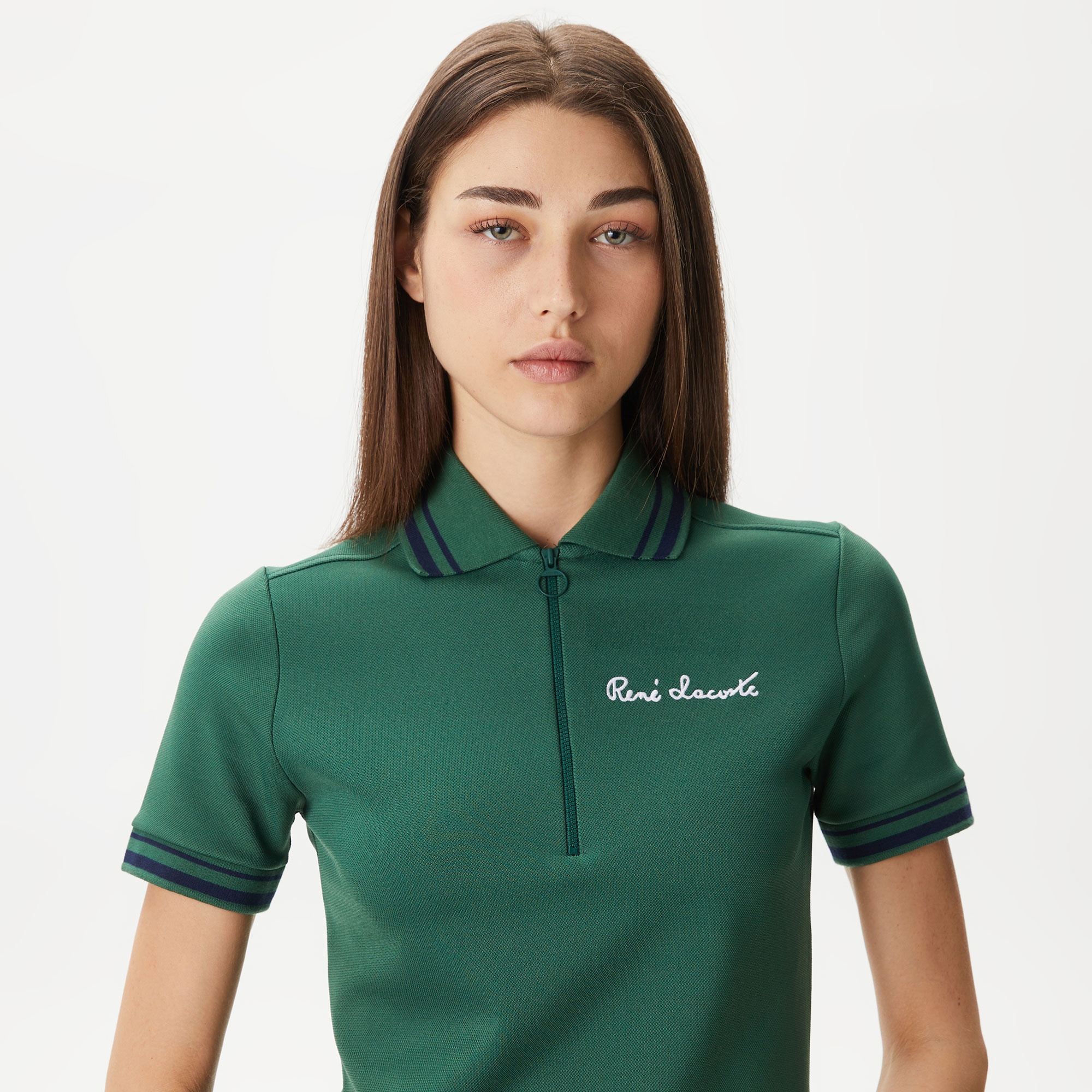 Lacoste Kadın Straight Fit Yarım Fermuarlı Yeşil Elbise