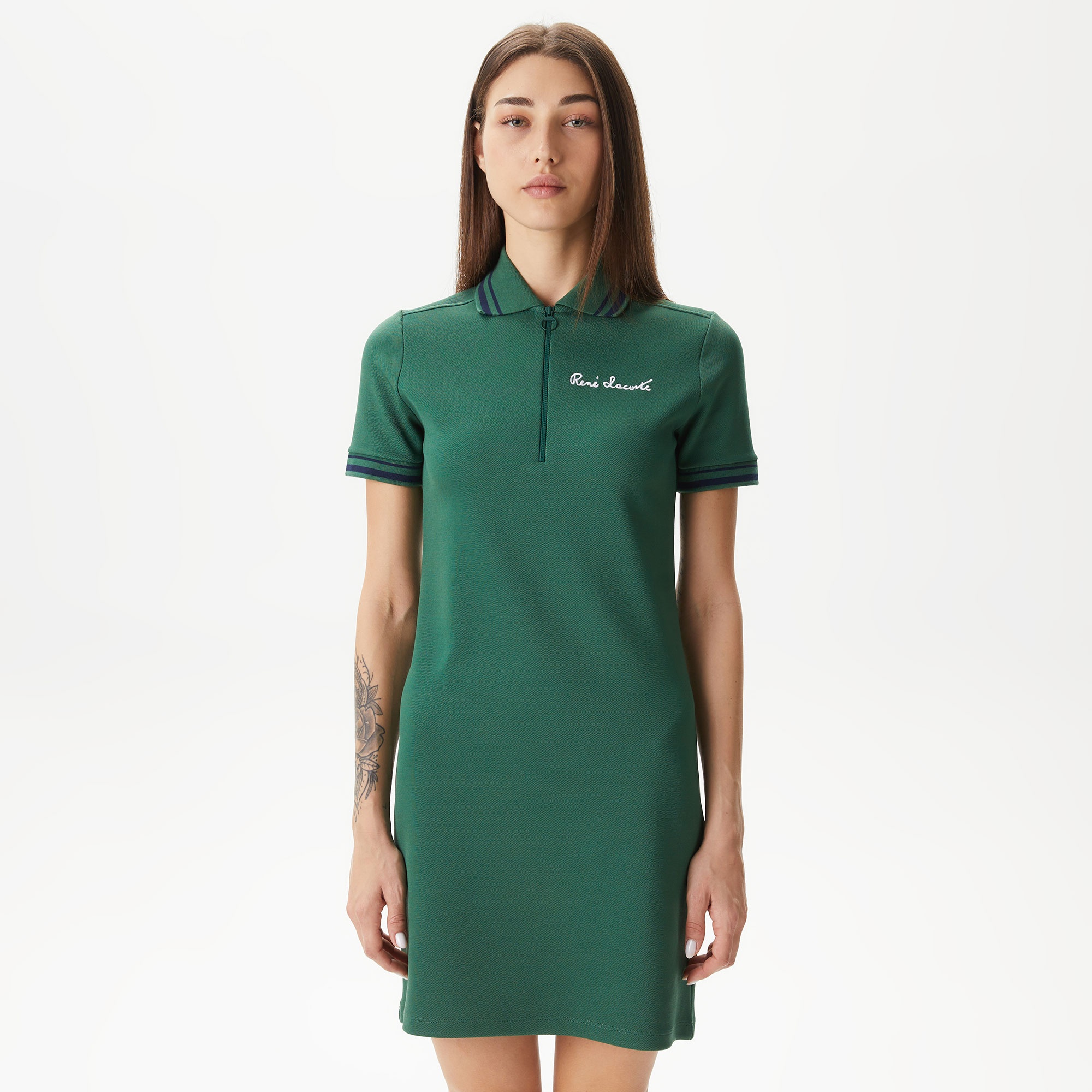 Lacoste Kadın Straight Fit Yarım Fermuarlı Yeşil Elbise