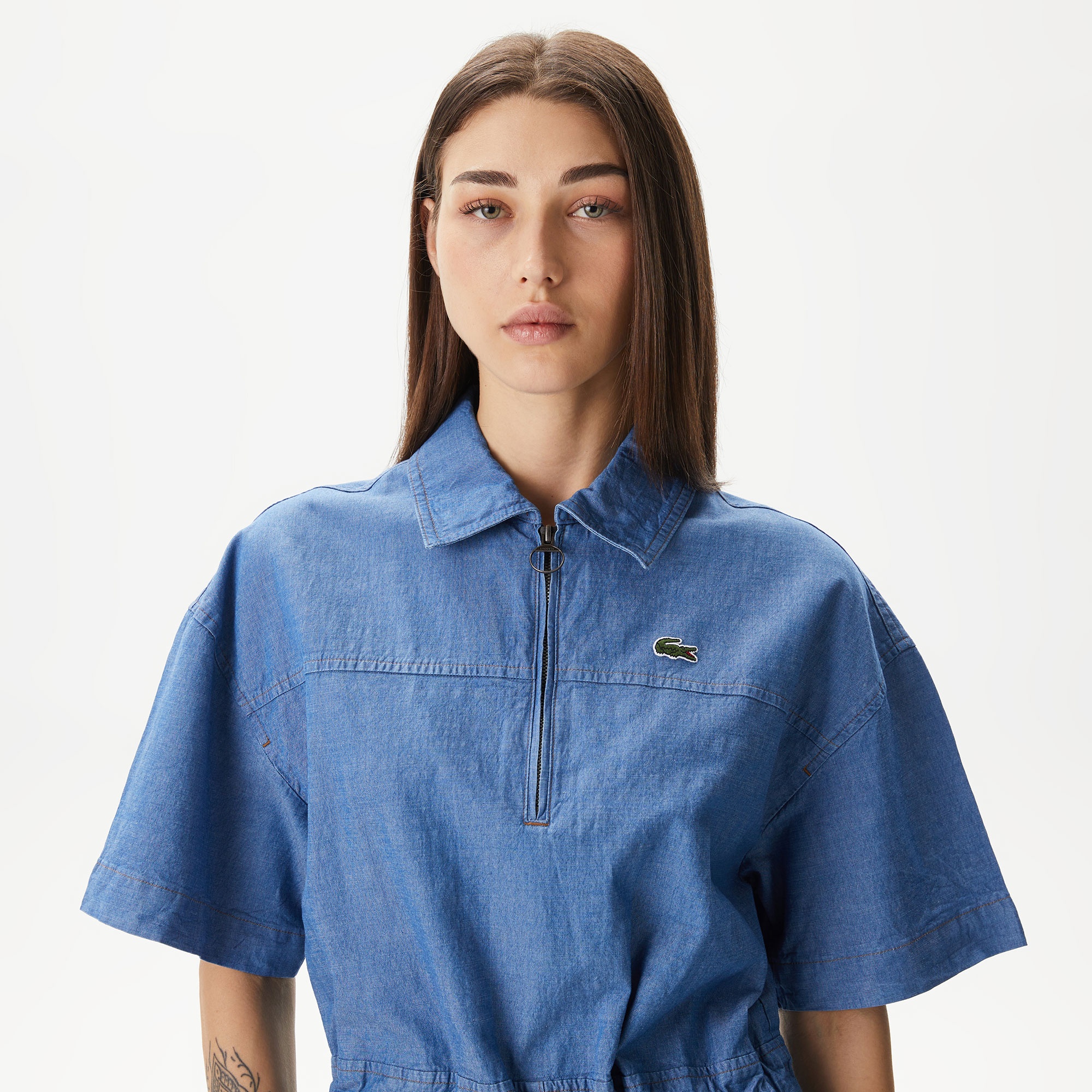 Lacoste Kadın Straight Fit Denim Mavi Elbise