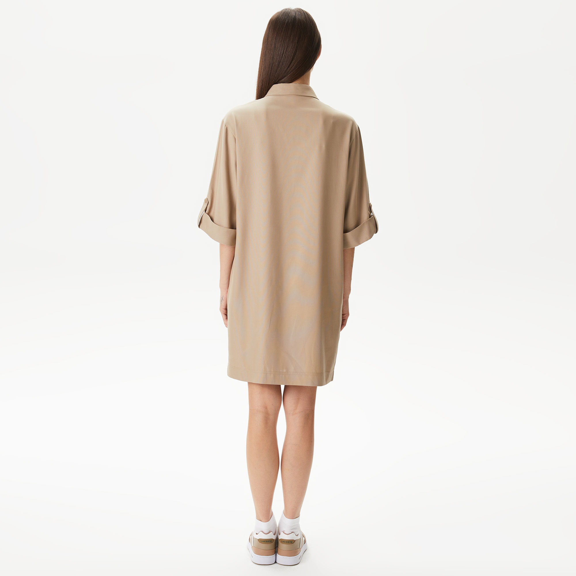 Lacoste Kadın Straight Fit Polo Yaka Kahverengi Elbise