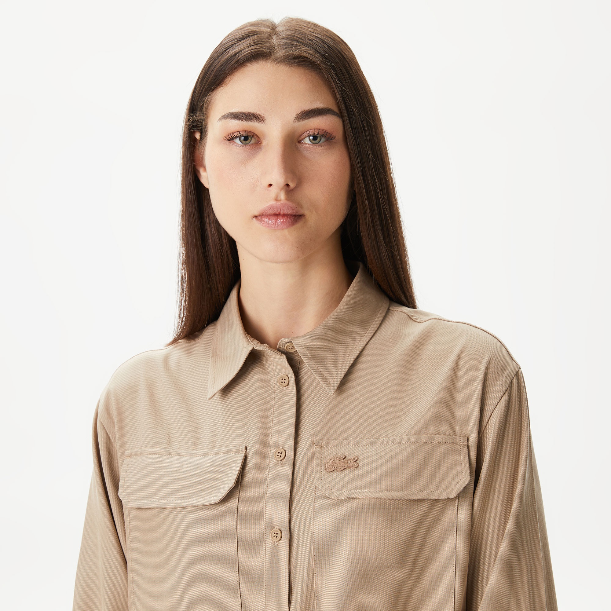 Lacoste Kadın Straight Fit Polo Yaka Kahverengi Elbise