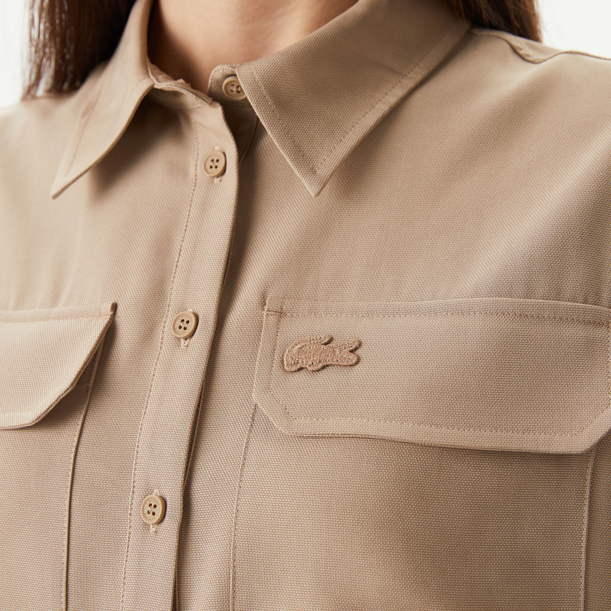 Lacoste Kadın Straight Fit Polo Yaka Kahverengi Elbise