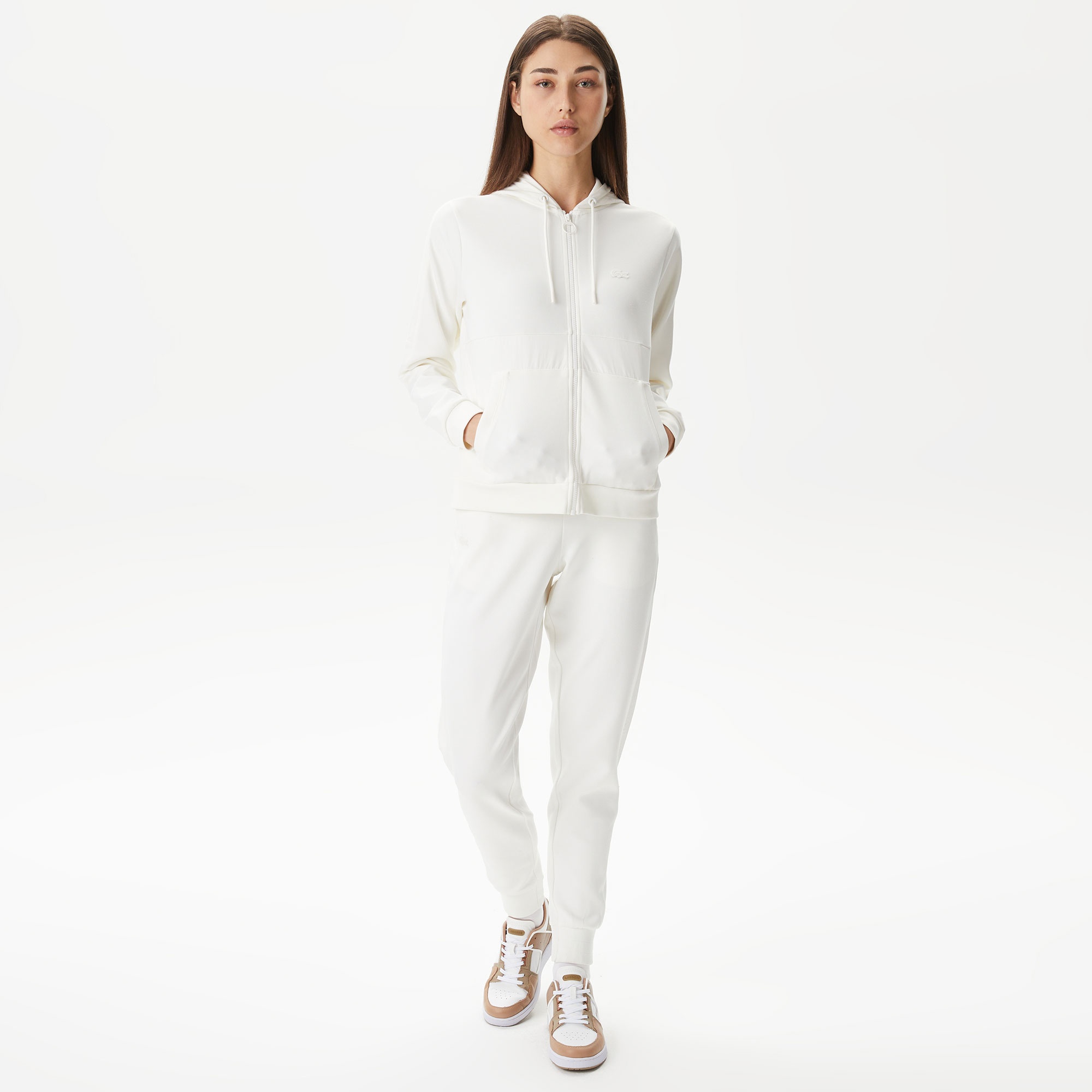 Lacoste Kadın Regular Fit Kapüşonlu Beyaz Sweatshirt