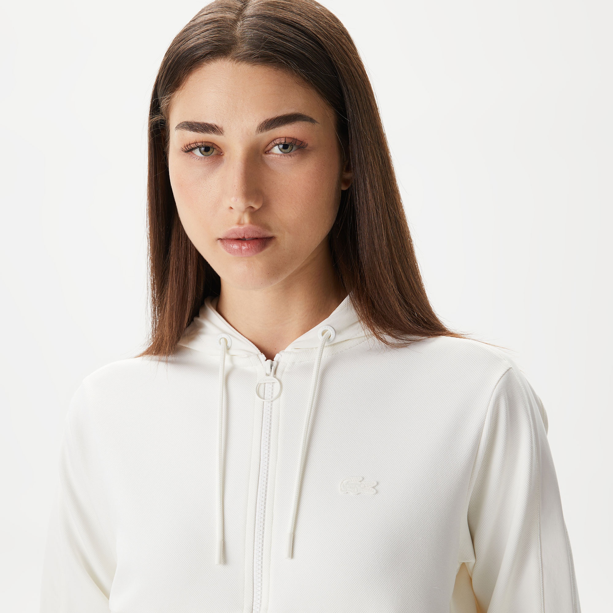 Lacoste Kadın Regular Fit Kapüşonlu Beyaz Sweatshirt