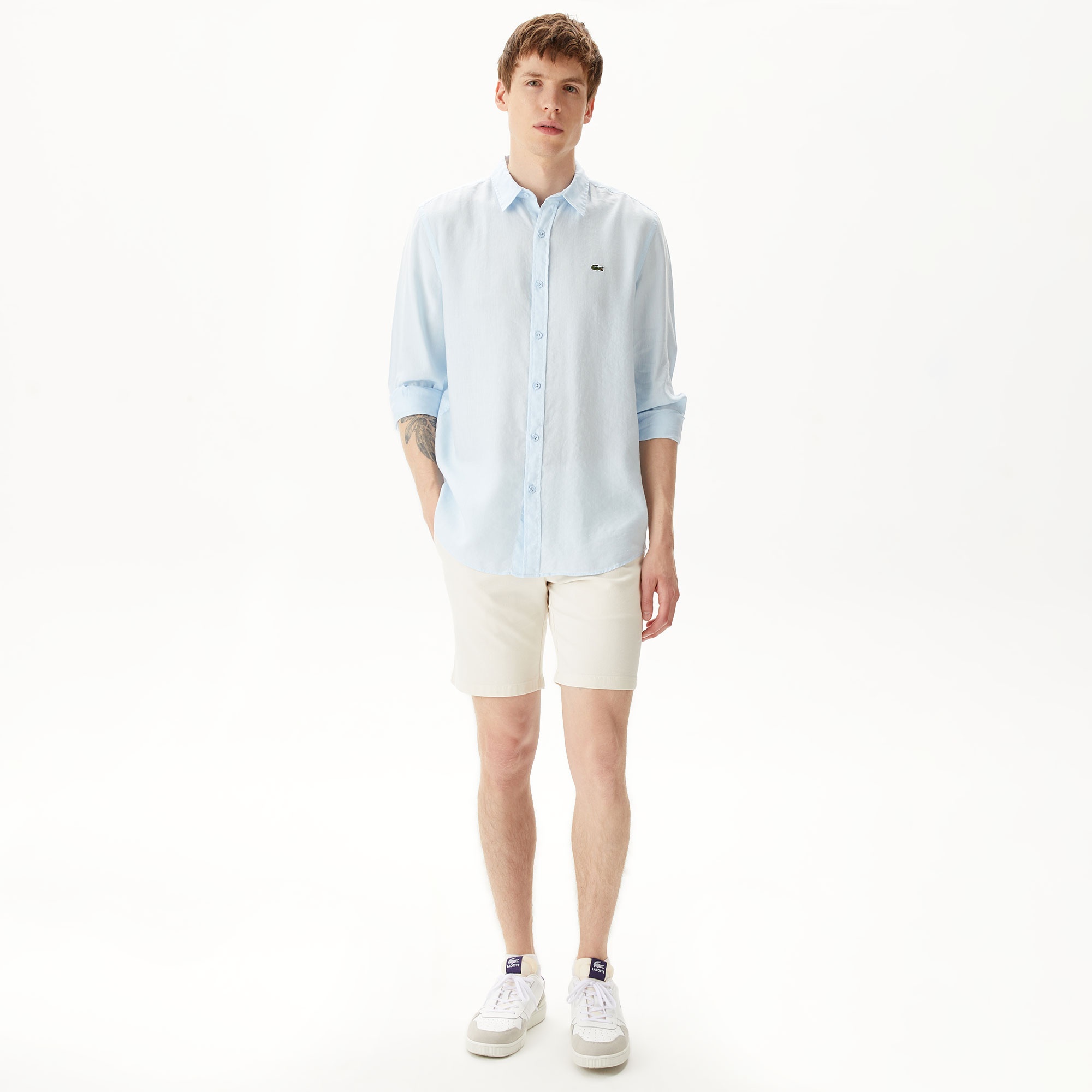 Lacoste Erkek Regular Fit Keten Açık Mavi Gömlek