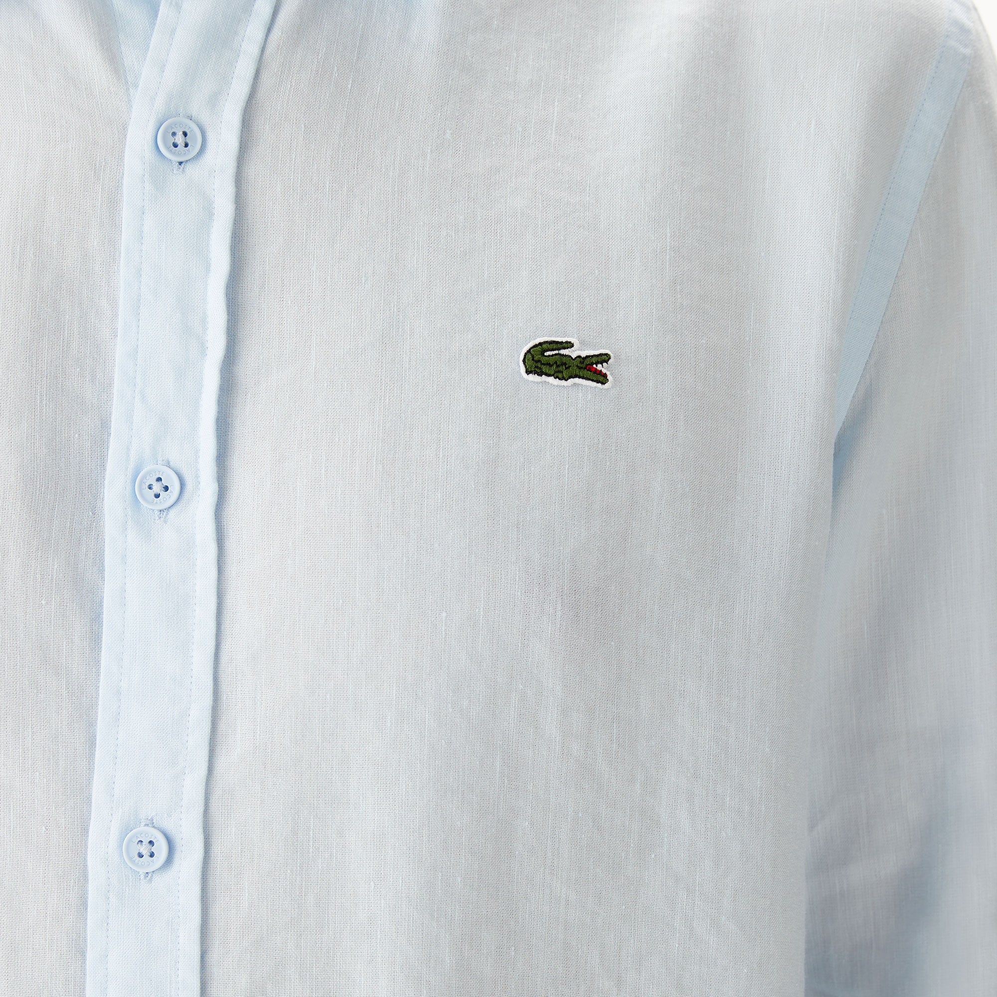 Lacoste Erkek Regular Fit Keten Açık Mavi Gömlek görsel 7
