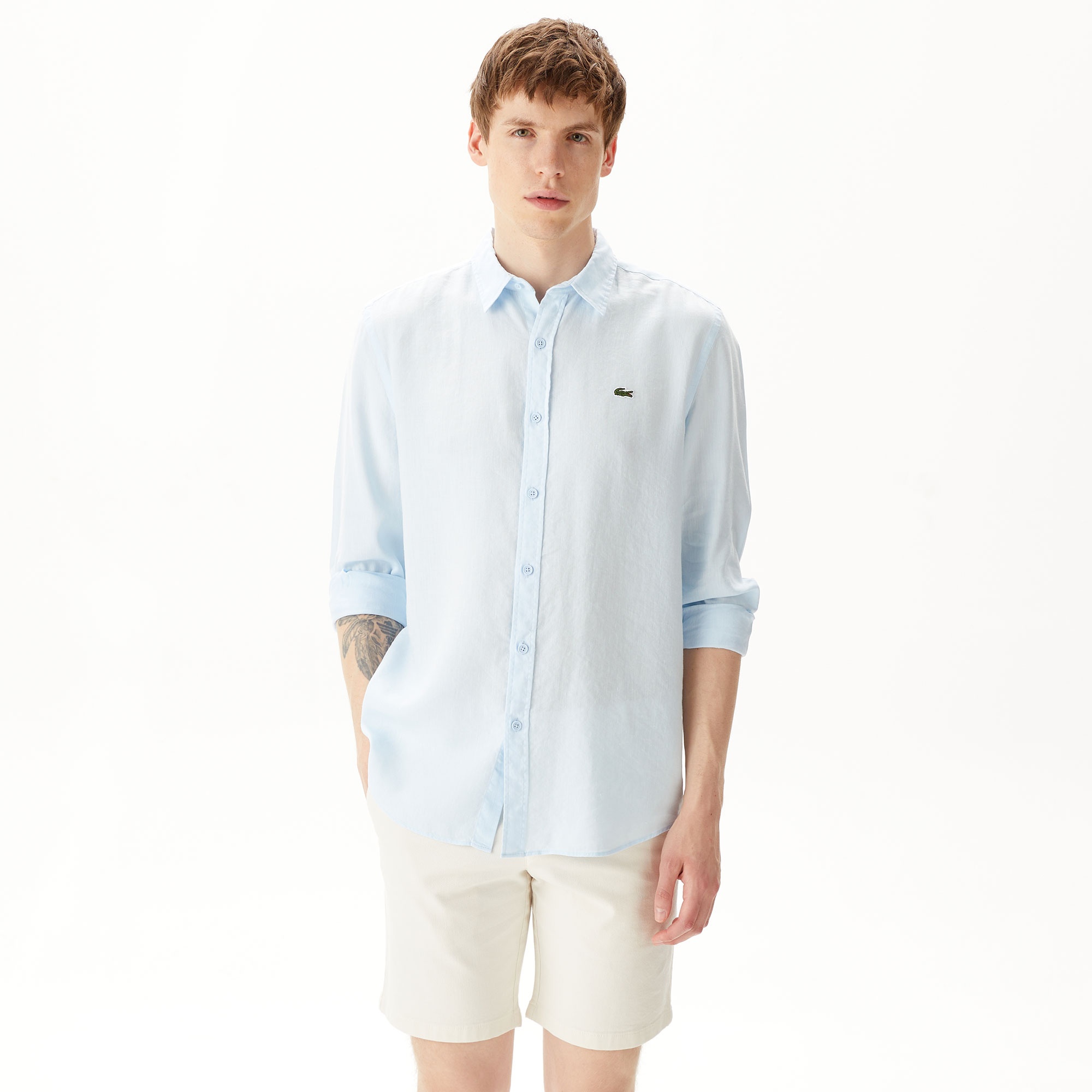 Lacoste Erkek Regular Fit Keten Açık Mavi Gömlek