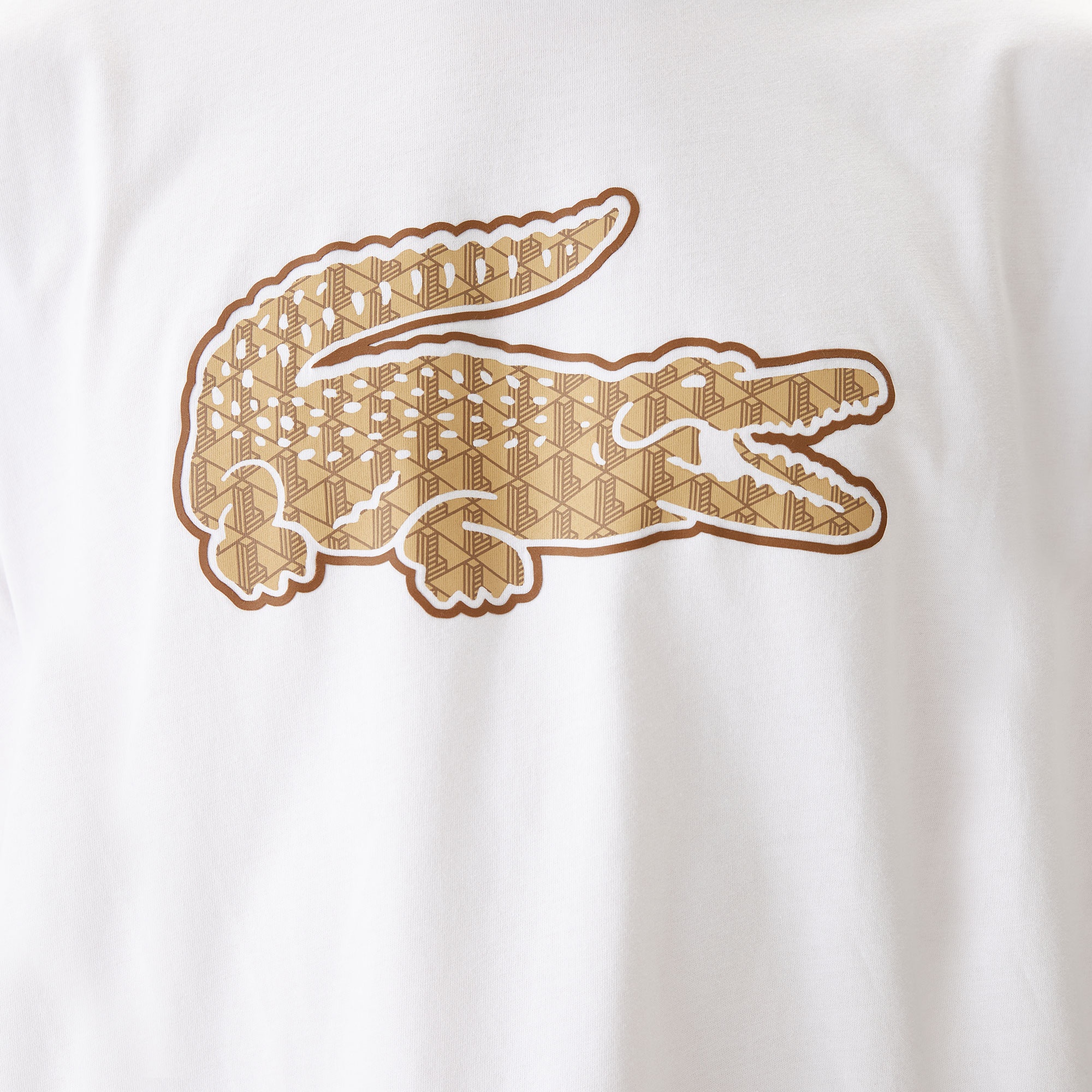 Lacoste Erkek Relaxed Fit Bisiklet Yaka Baskılı Beyaz T-Shirt