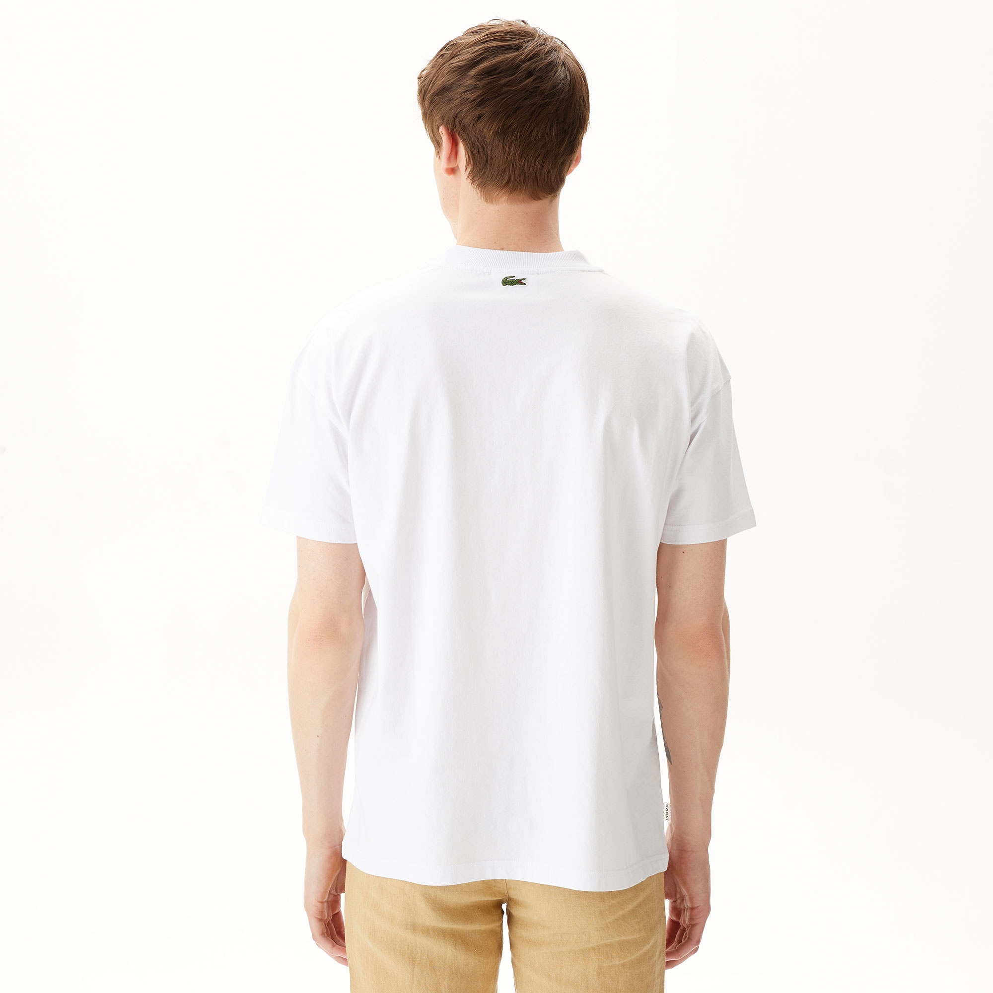 Lacoste Erkek Relaxed Fit Bisiklet Yaka Baskılı Beyaz T-Shirt