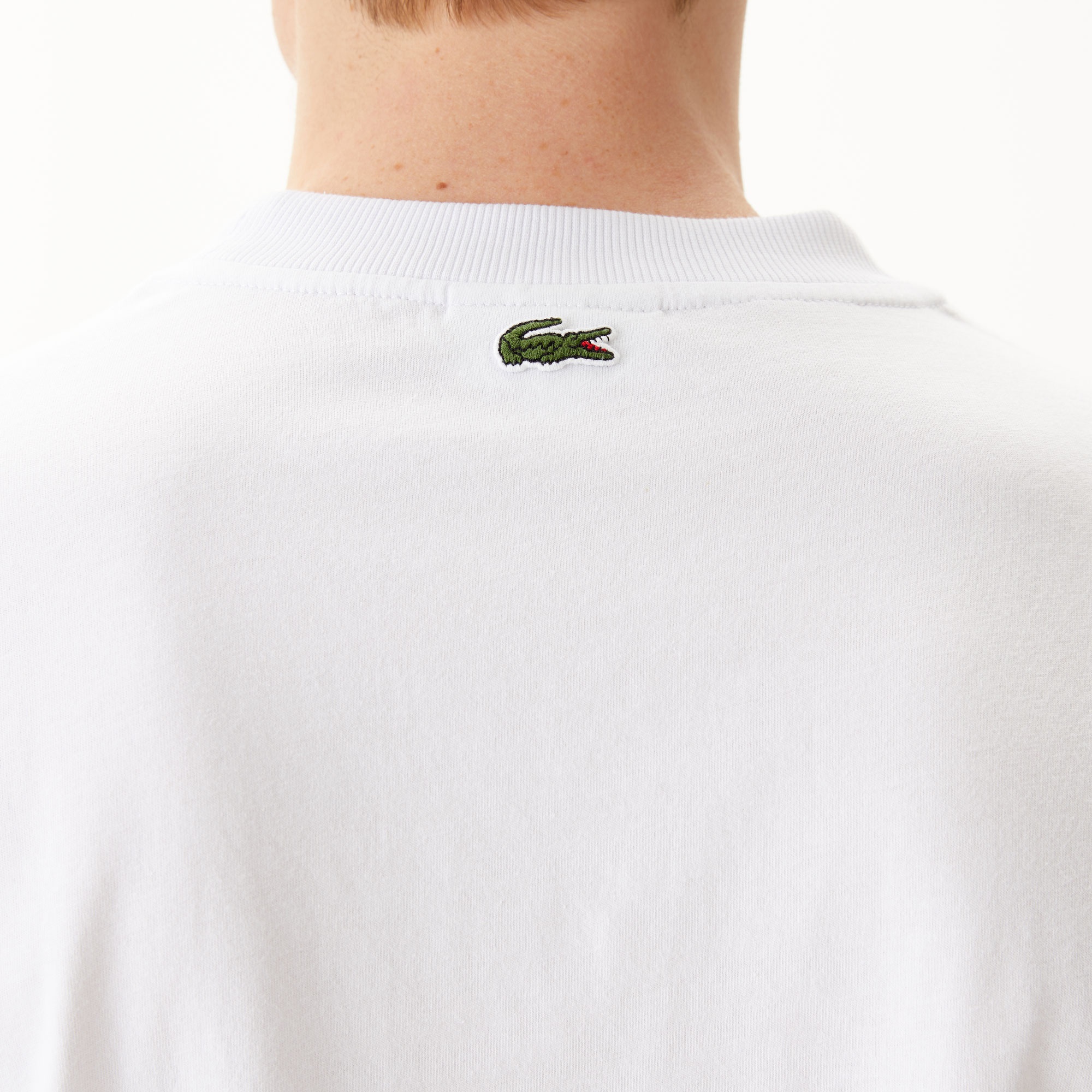Lacoste Erkek Relaxed Fit Bisiklet Yaka Baskılı Beyaz T-Shirt