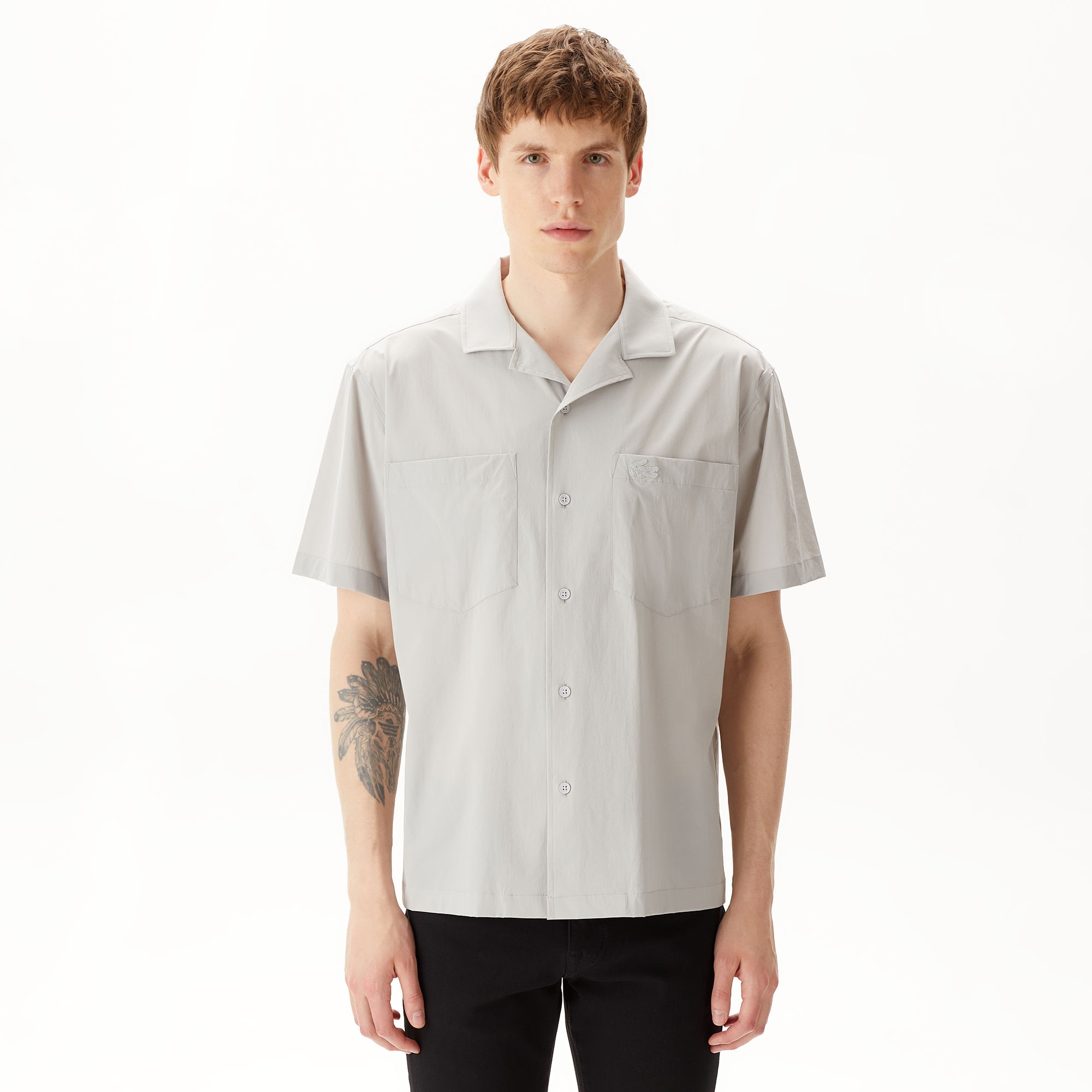 Lacoste Erkek Relaxed Fit Kısa Kollu Gri Gömlek