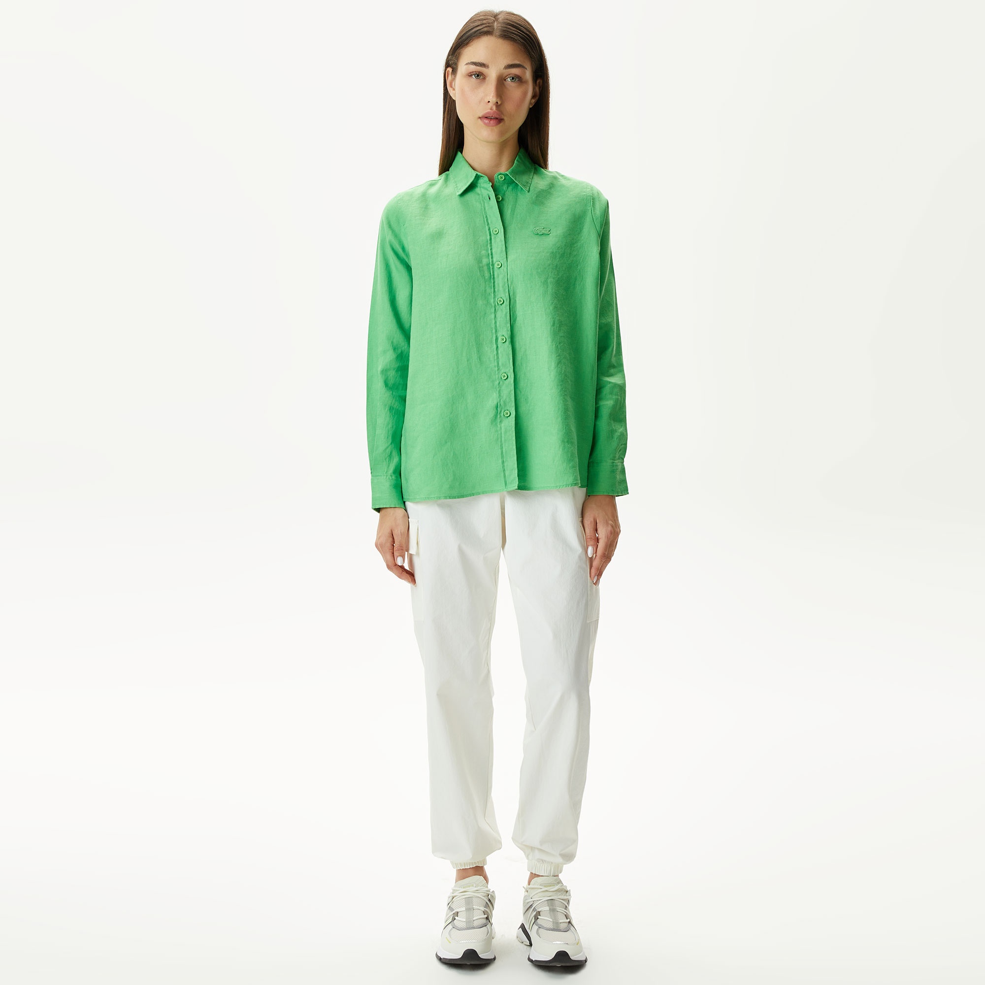 Lacoste Kadın Keten Yeşil Gömlek