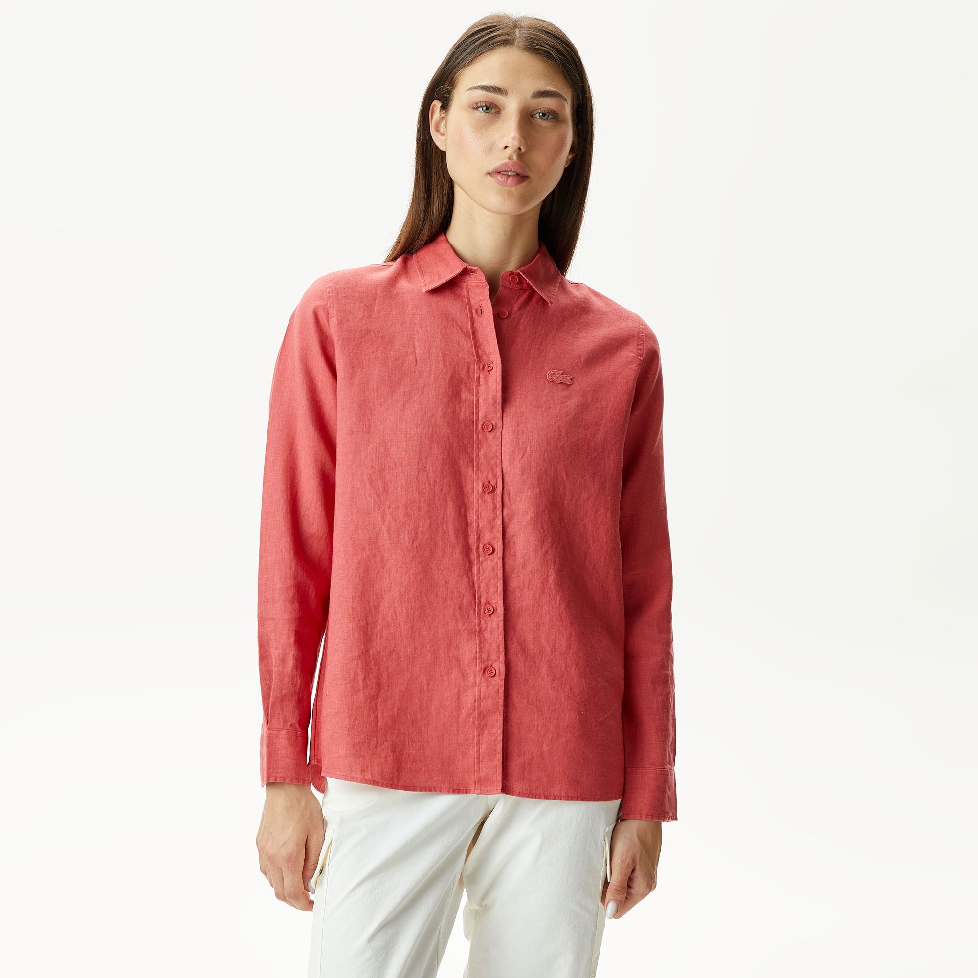 Lacoste Kadın Keten Kırmızı Gömlek