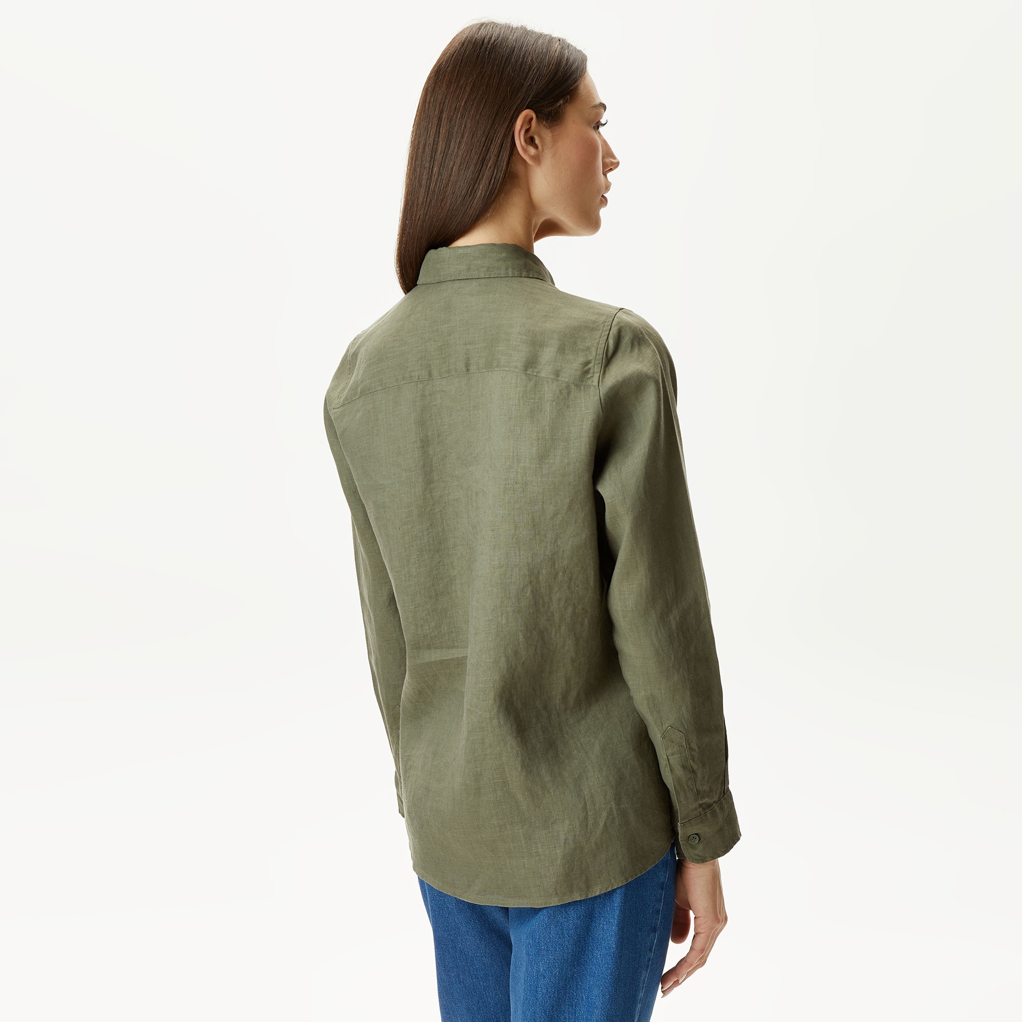 Lacoste Kadın Keten Yeşil Gömlek