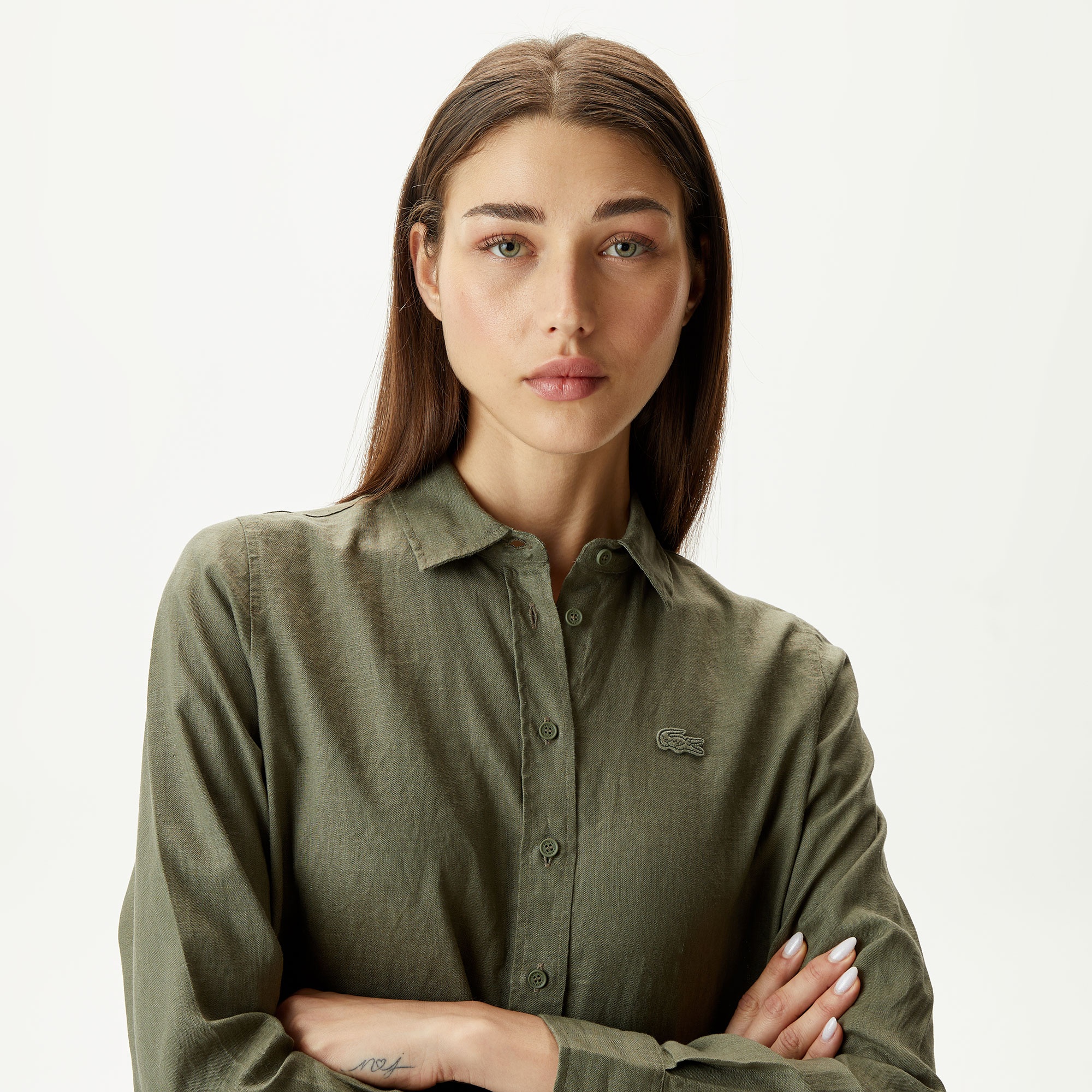 Lacoste Kadın Keten Yeşil Gömlek