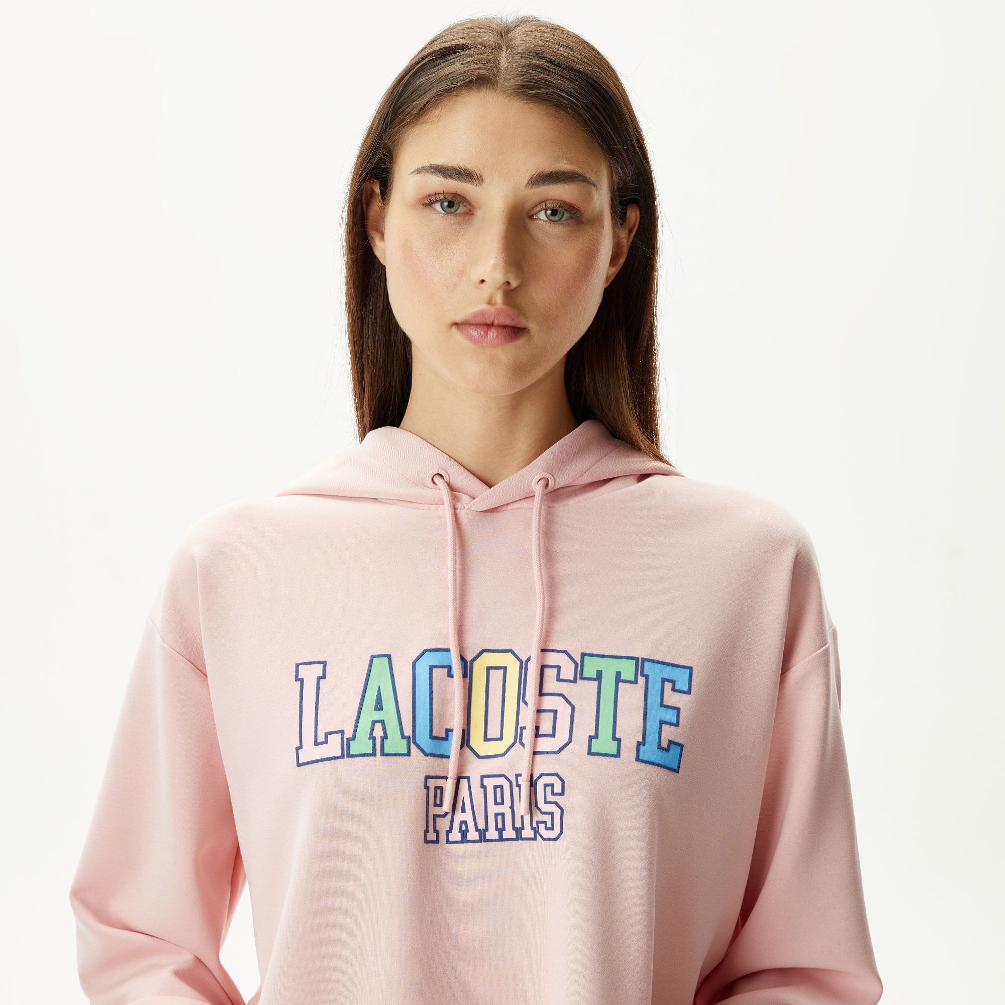 Lacoste Kadın Relaxed Fit Kapüşonlu Baskılı Pembe Sweatshirt