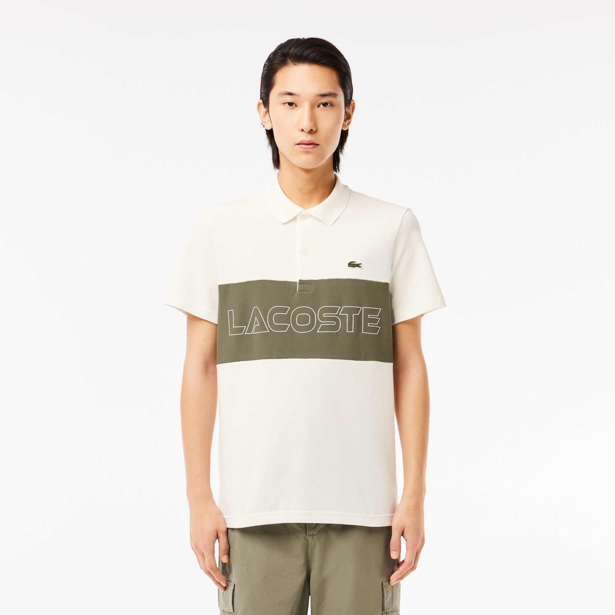 Lacoste Erkek Regular Fit Renk Bloklu Krem Polo