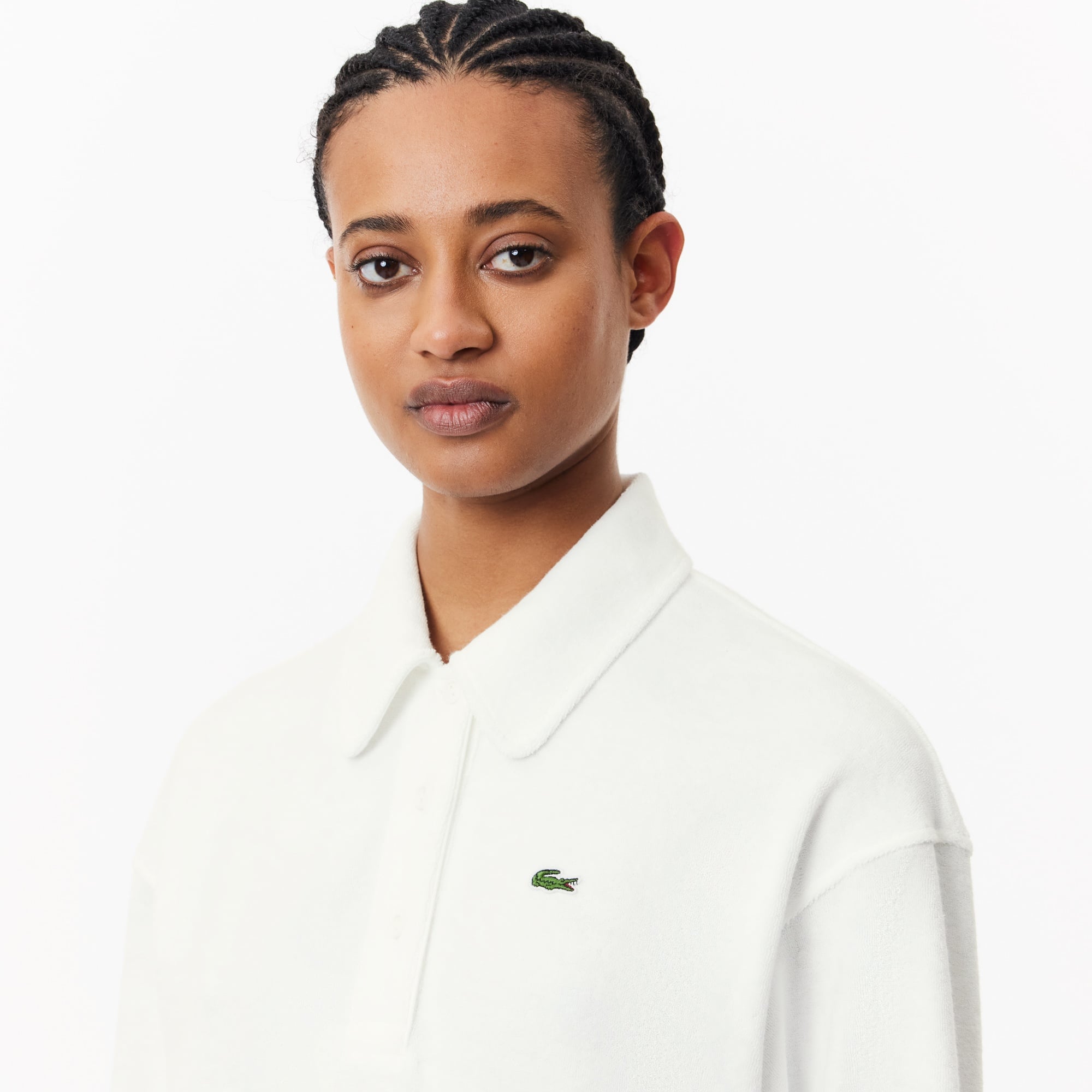 Lacoste Kadın Polo Yaka Beyaz Sweatshirt