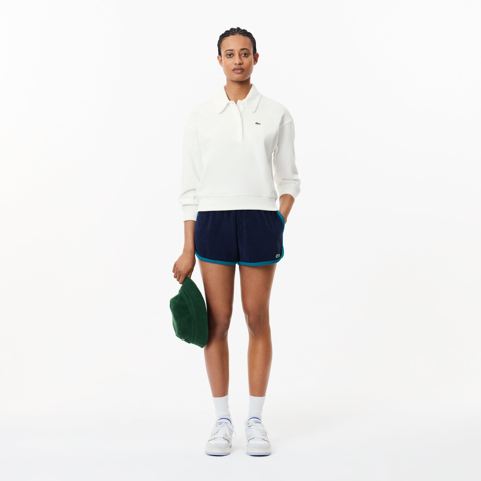 Lacoste Kadın Polo Yaka Beyaz Sweatshirt