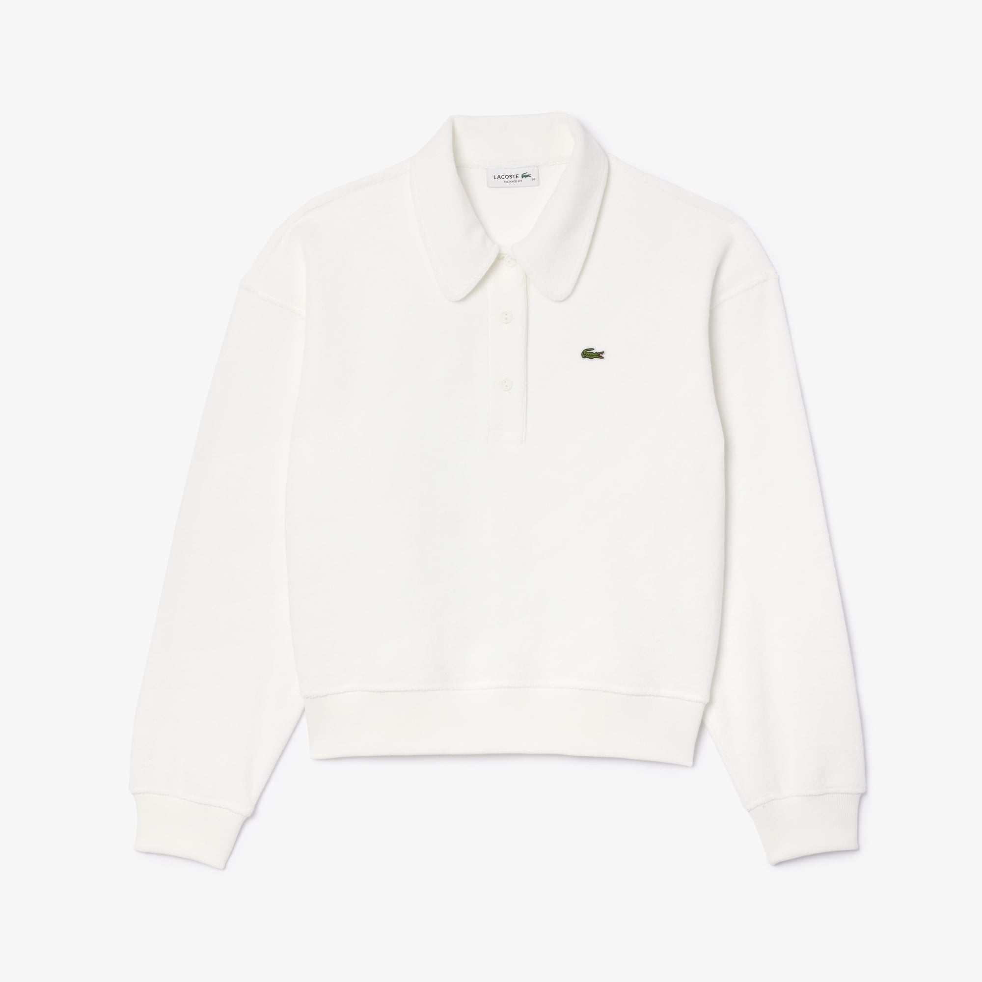 Lacoste Kadın Polo Yaka Beyaz Sweatshirt