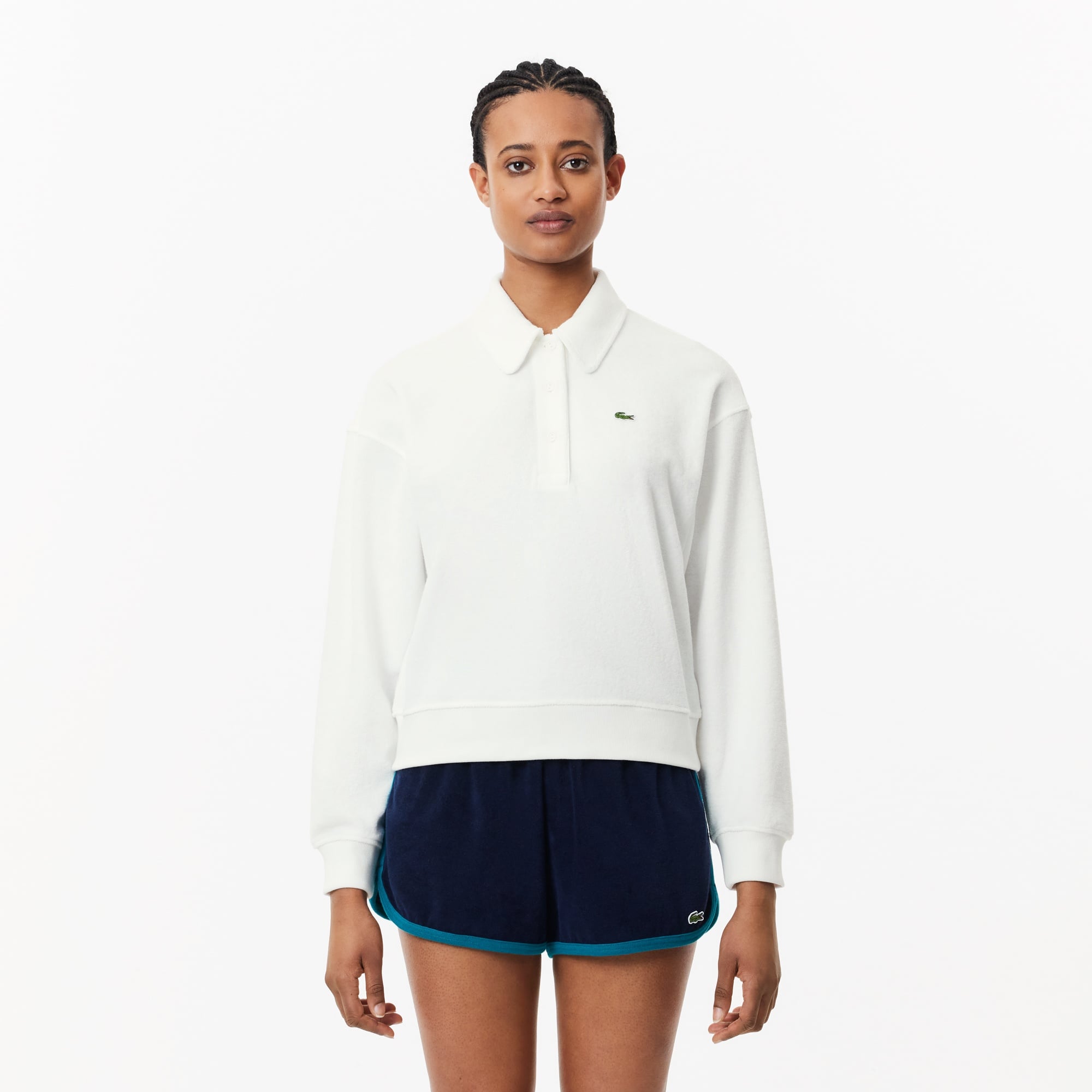 Lacoste Kadın Polo Yaka Beyaz Sweatshirt