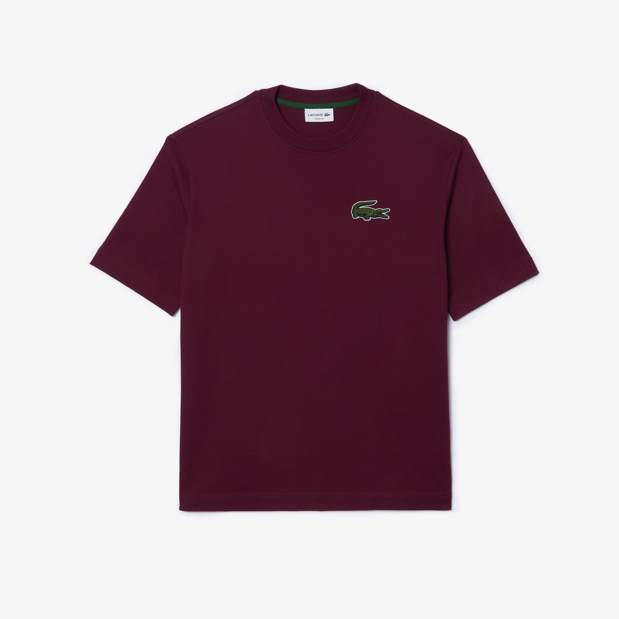 Lacoste Unisex Loose Fit Bisiklet Yaka Baskılı Bordo T-Shirt