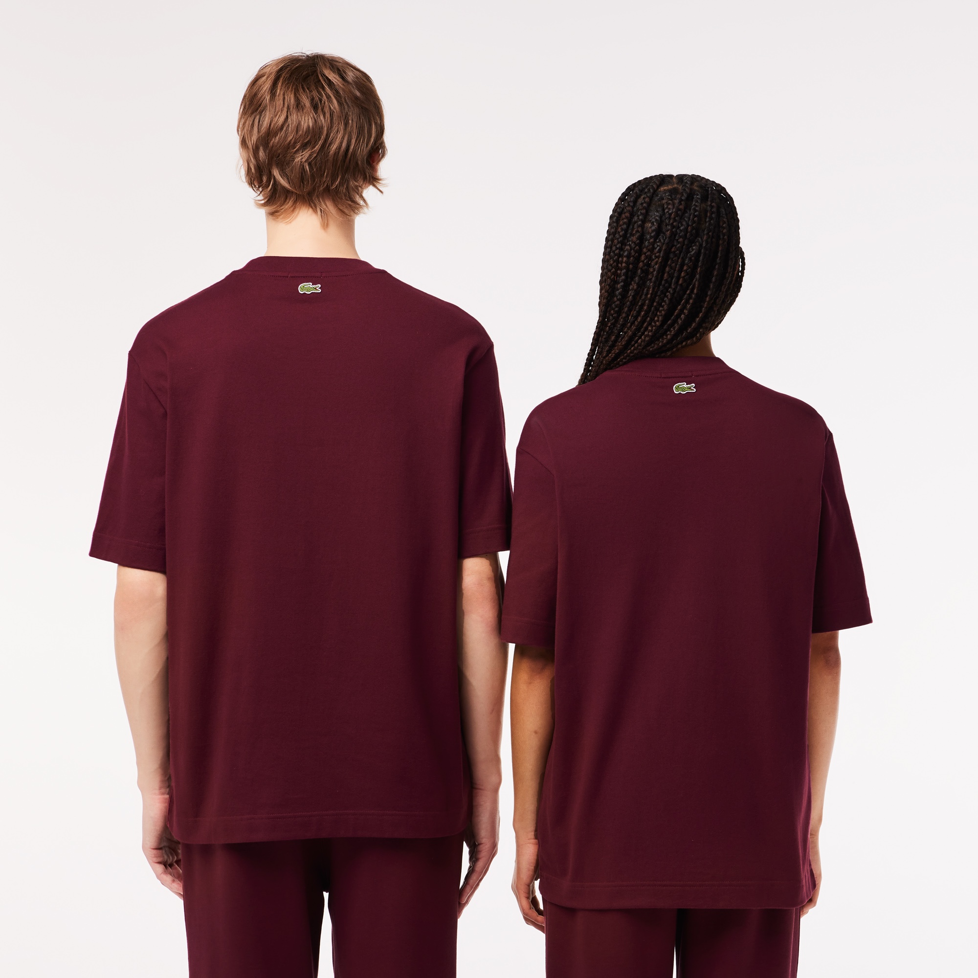 Lacoste Unisex Loose Fit Bisiklet Yaka Baskılı Bordo T-Shirt