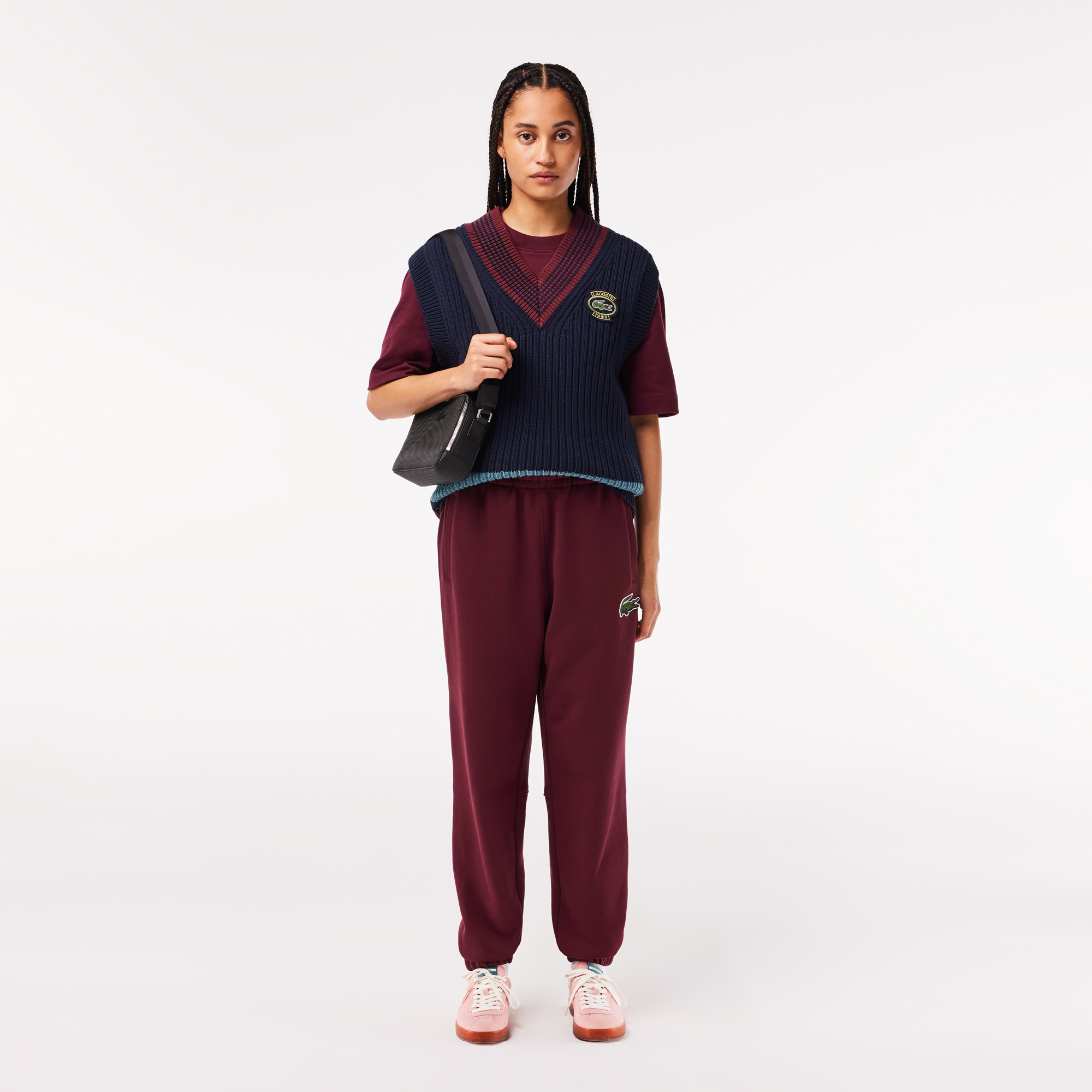 Lacoste Unisex Loose Fit Bisiklet Yaka Baskılı Bordo T-Shirt