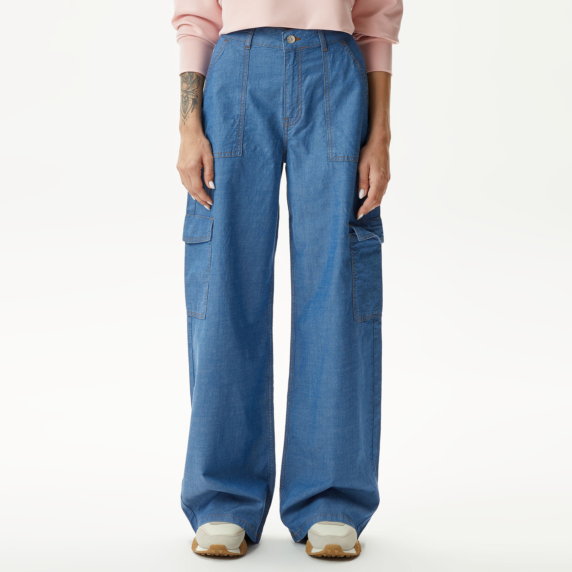 Lacoste Kadın Loose Fit Mavi Jean Pantolon