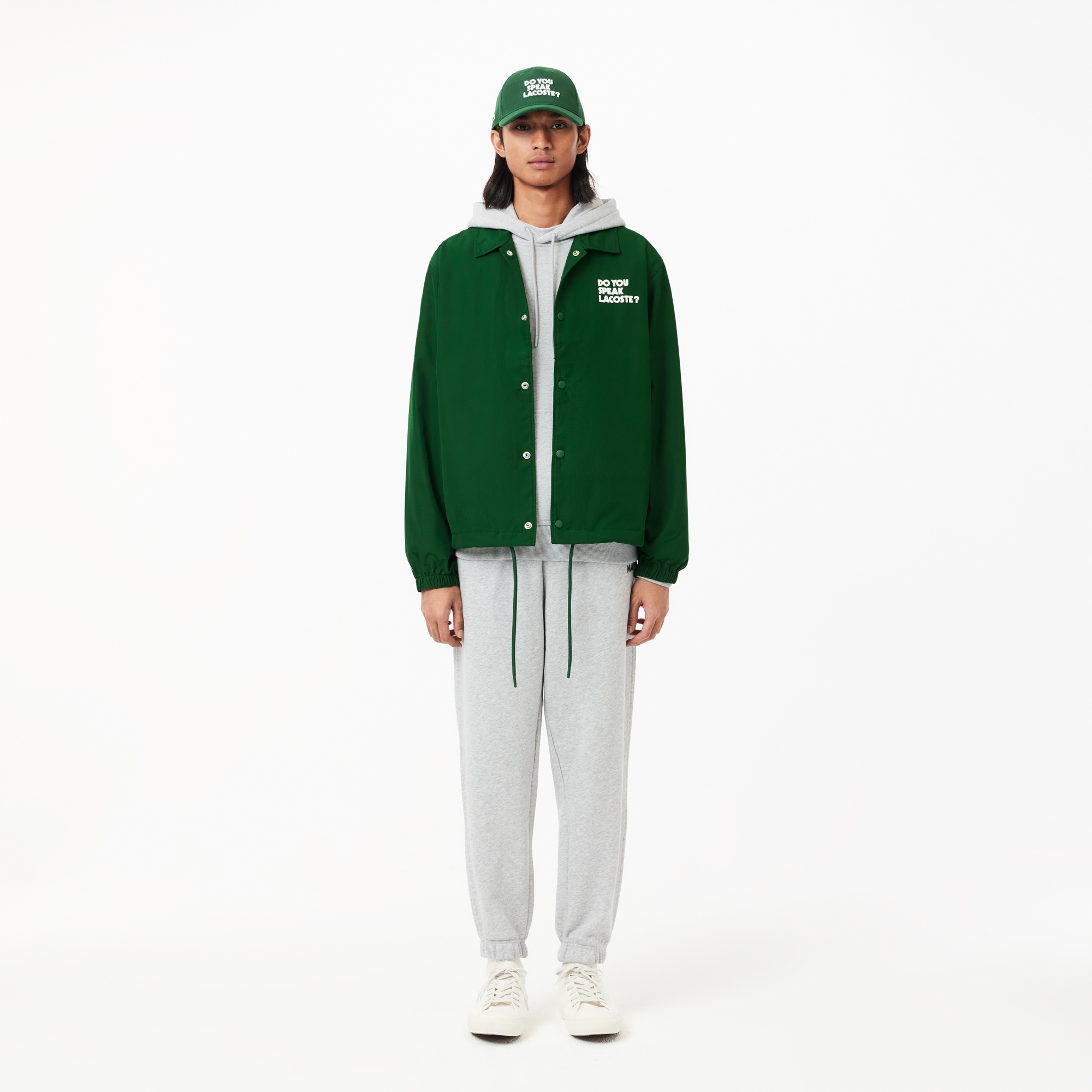 Lacoste Unisex Polo Yaka Baskılı Yeşil Ceket