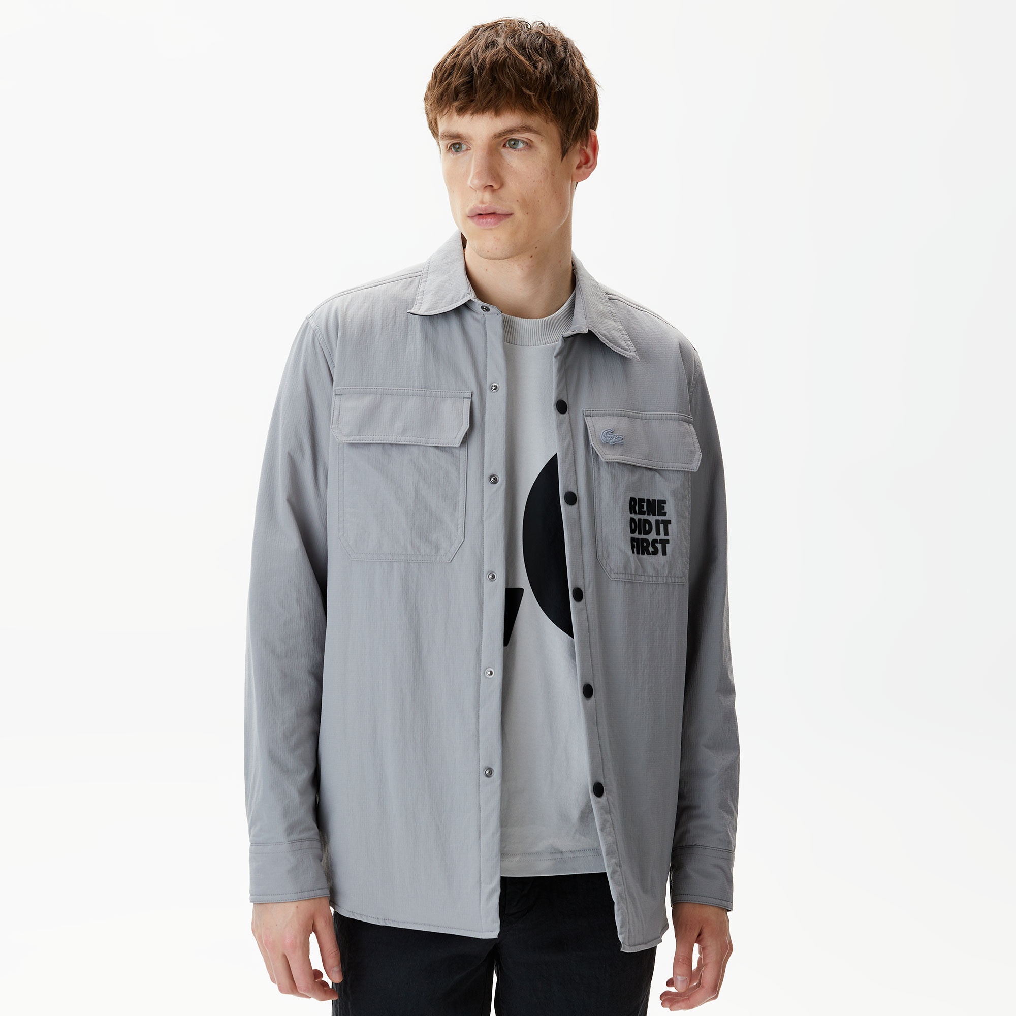 Lacoste Erkek Regular Fit Baskılı Gri Gömlek