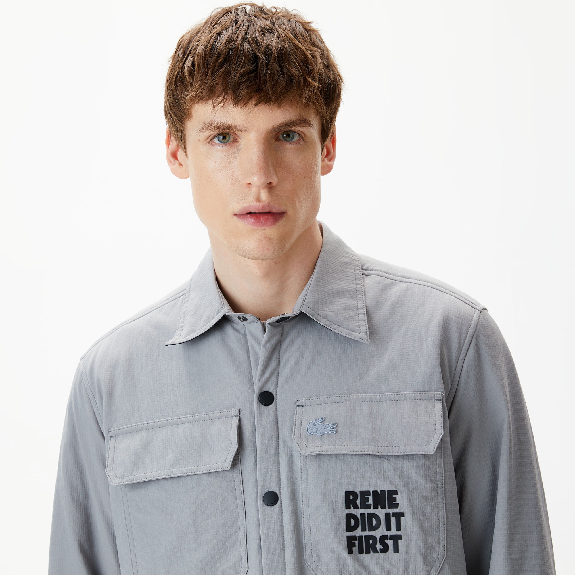 Lacoste Erkek Regular Fit Baskılı Gri Gömlek