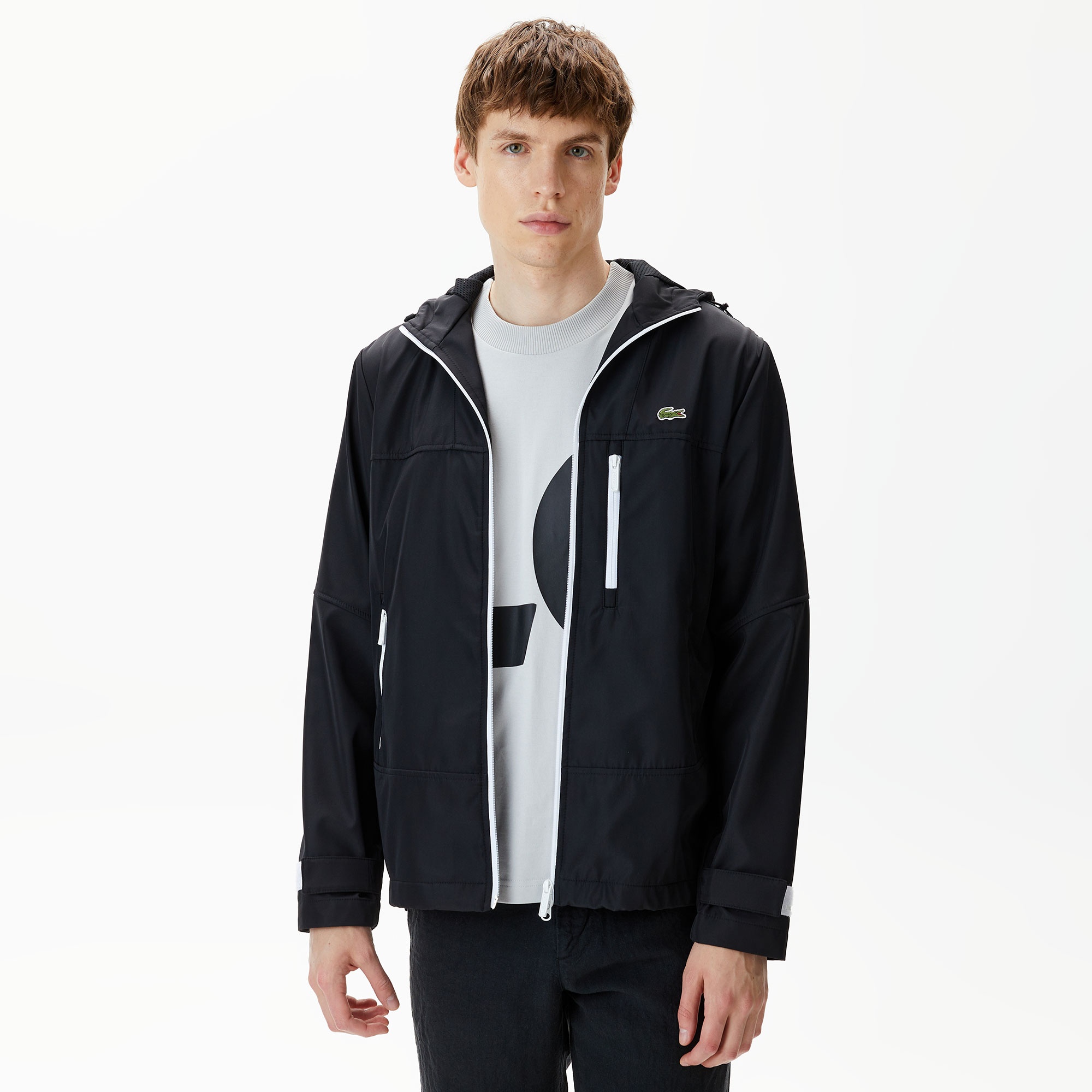 Lacoste Erkek Kapüşonlu Siyah Yağmurluk