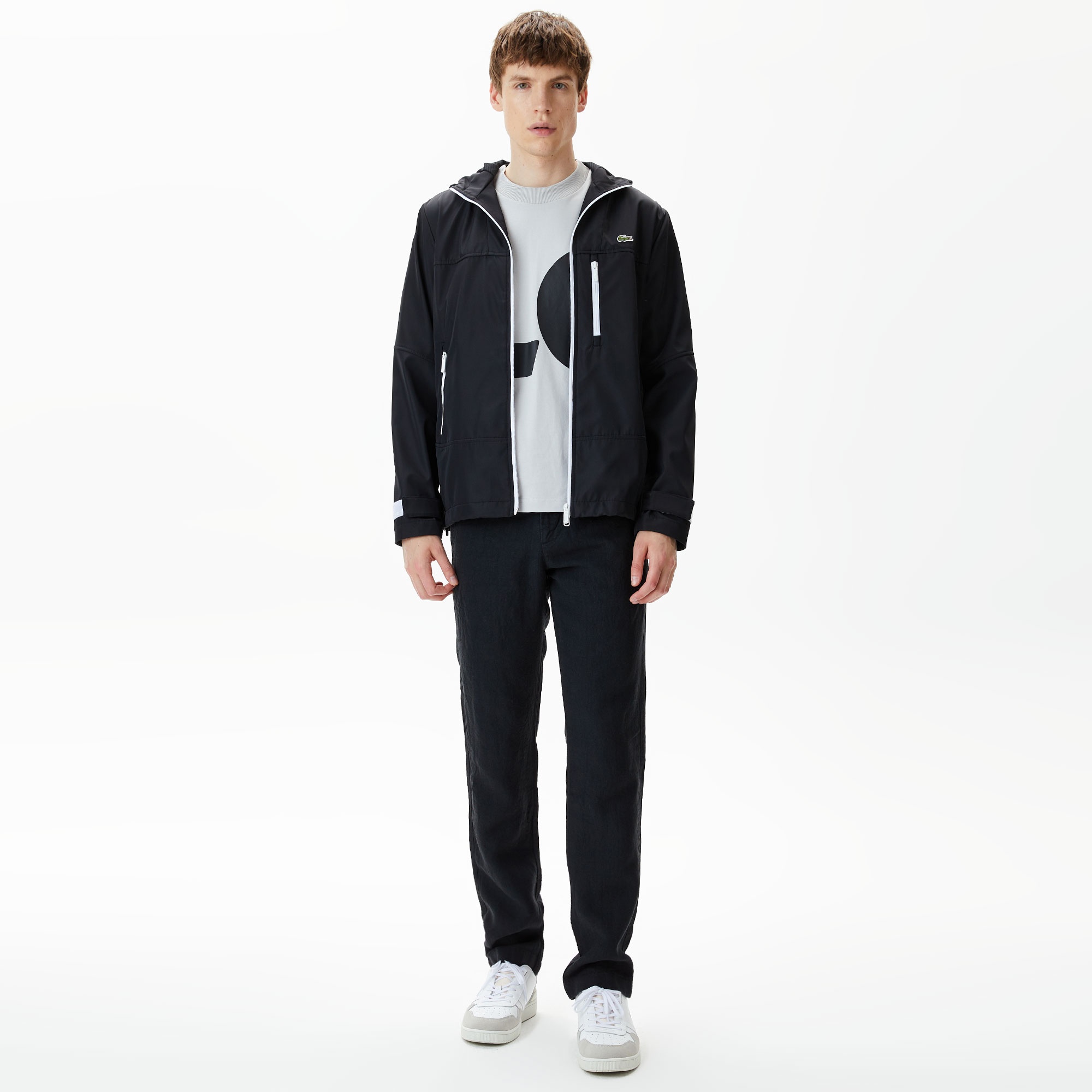 Lacoste Erkek Kapüşonlu Siyah Yağmurluk