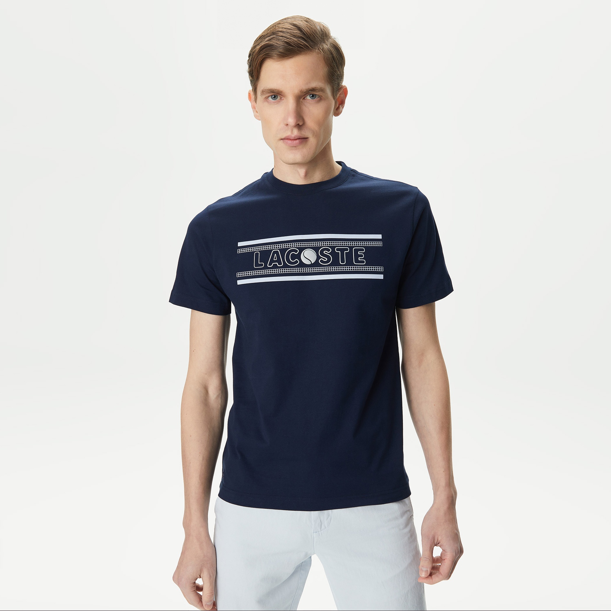 Lacoste Erkek Regular Fit Bisiklet Yaka Baskılı Lacivert T-Shirt