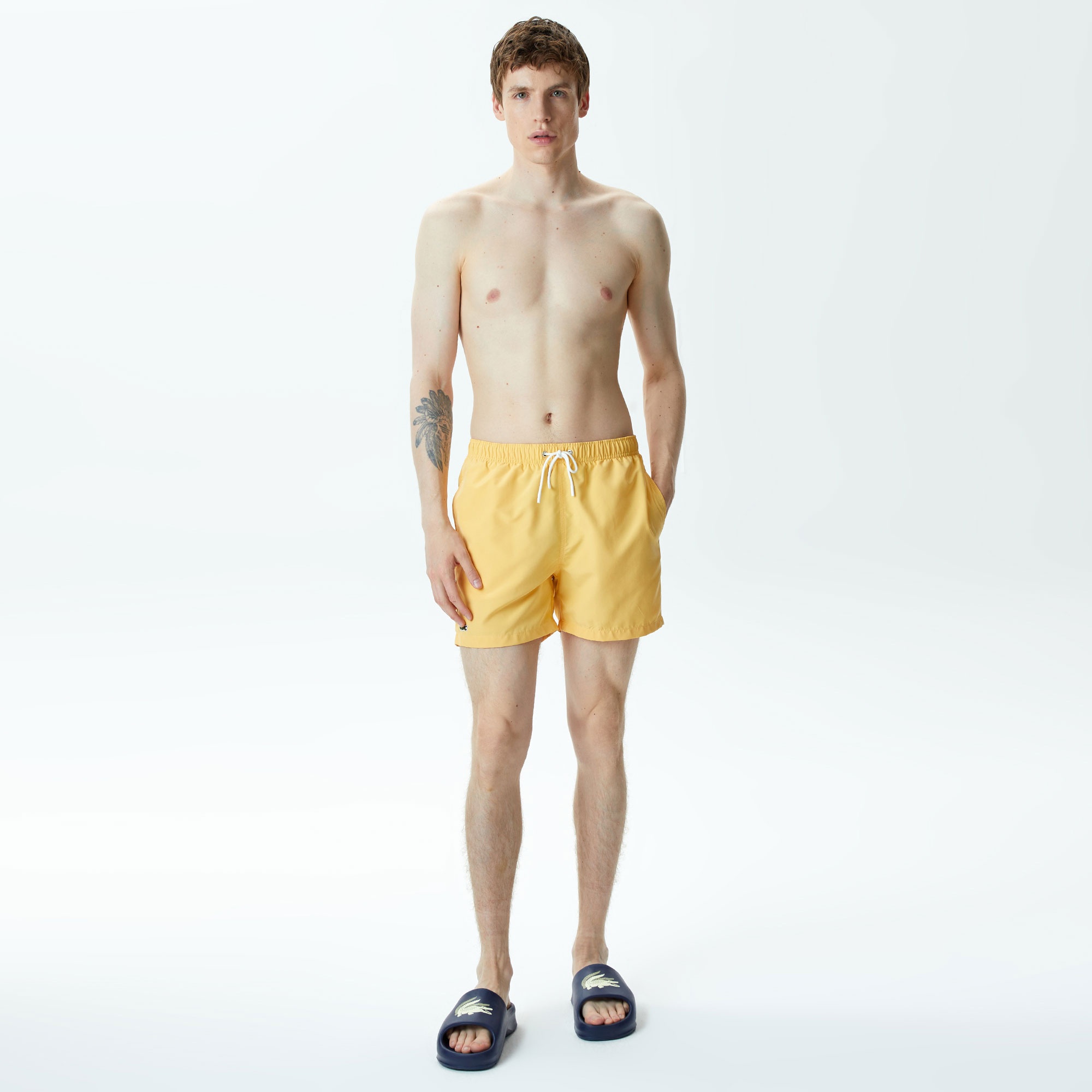 Lacoste Erkek Desenli Sarı Mayo Şort