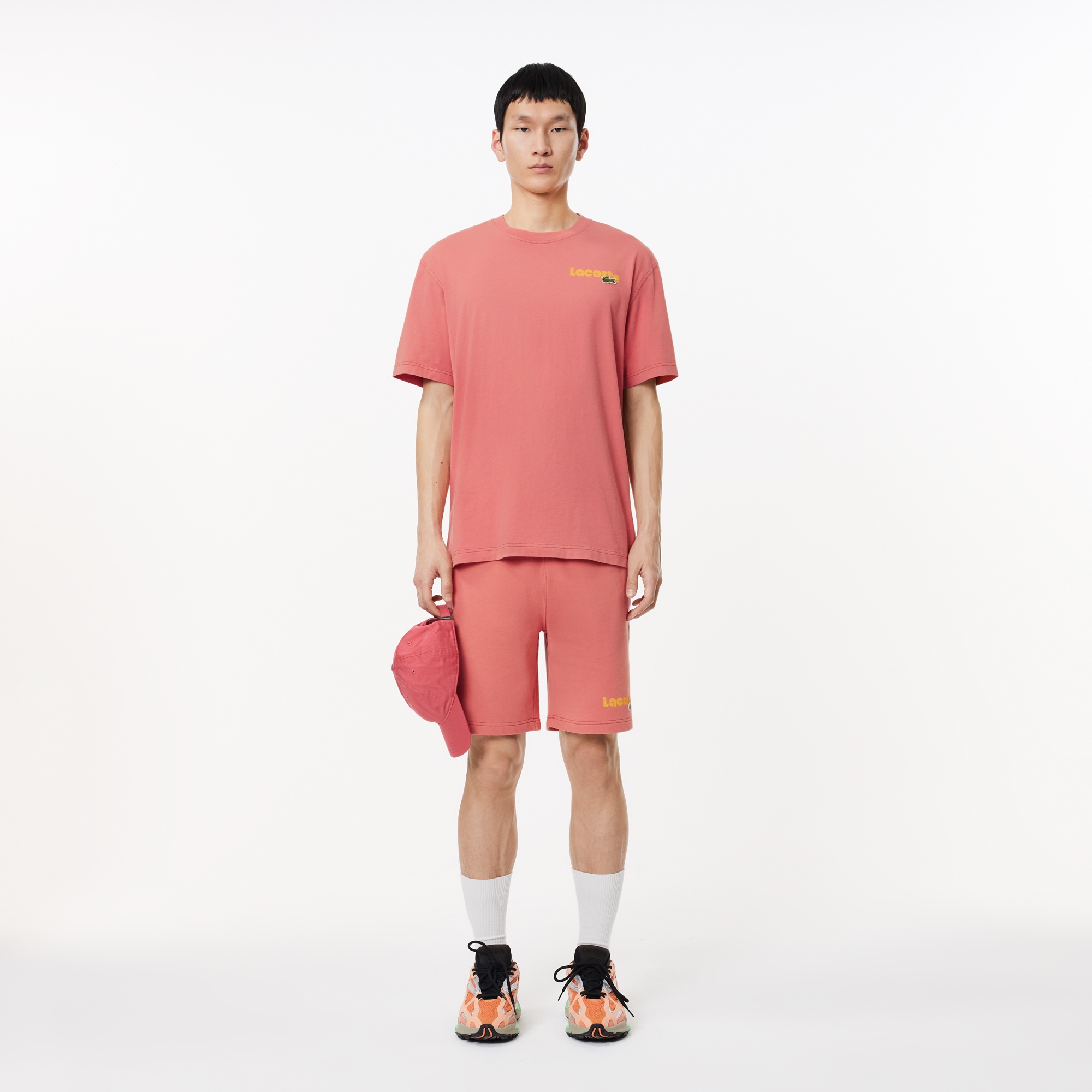 Lacoste Erkek Classic Fit Bisiklet Yaka Baskılı Pembe T-Shirt