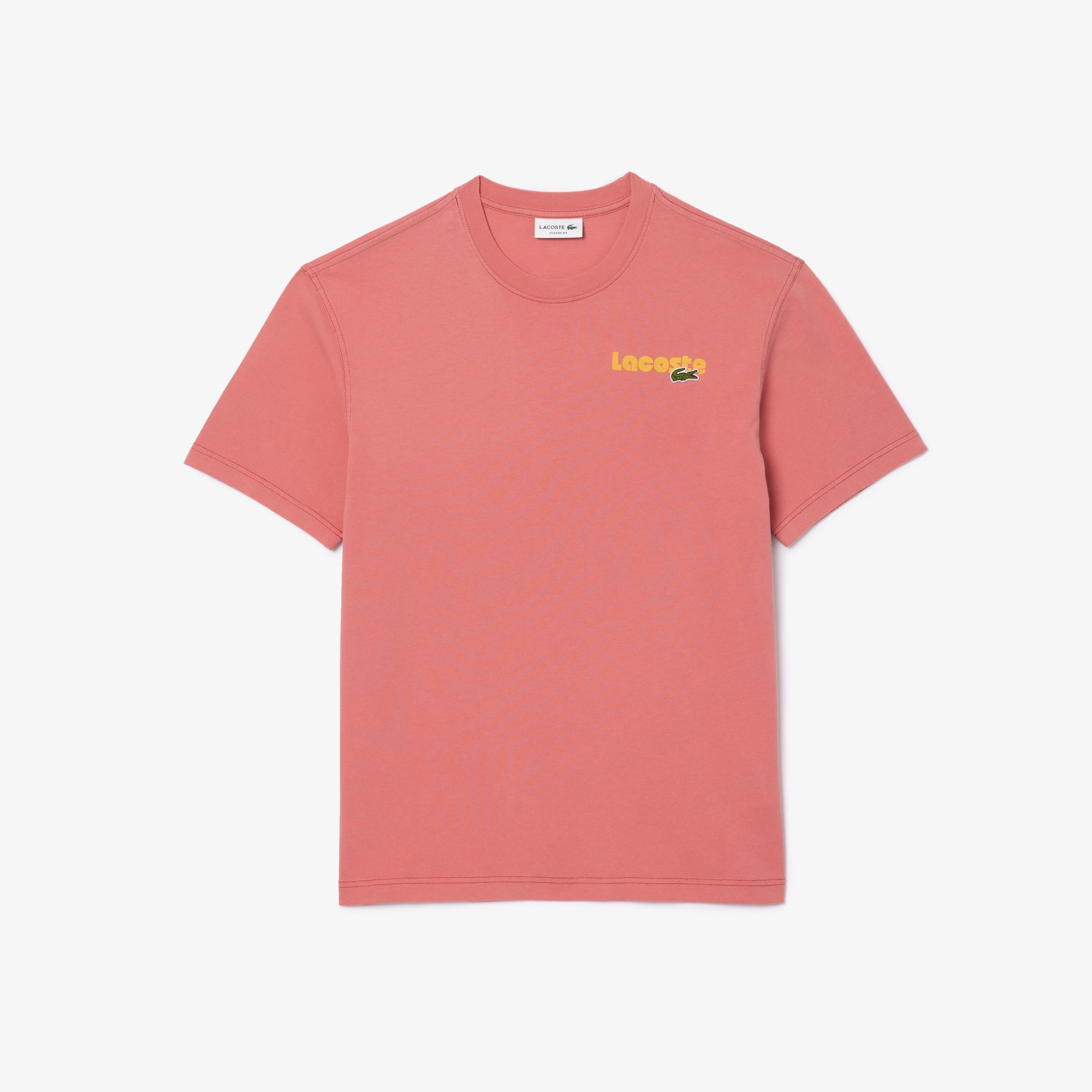 Lacoste Erkek Classic Fit Bisiklet Yaka Baskılı Pembe T-Shirt