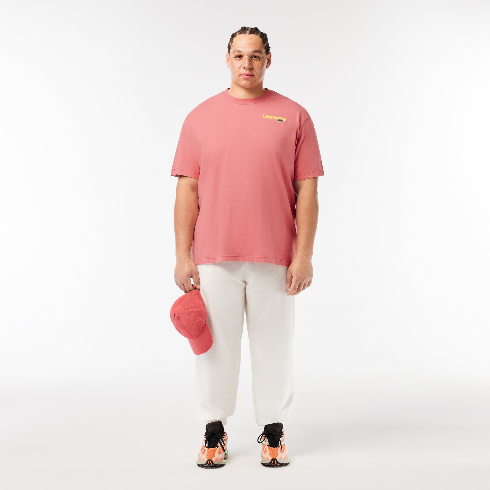 Lacoste Erkek Classic Fit Bisiklet Yaka Baskılı Pembe T-Shirt