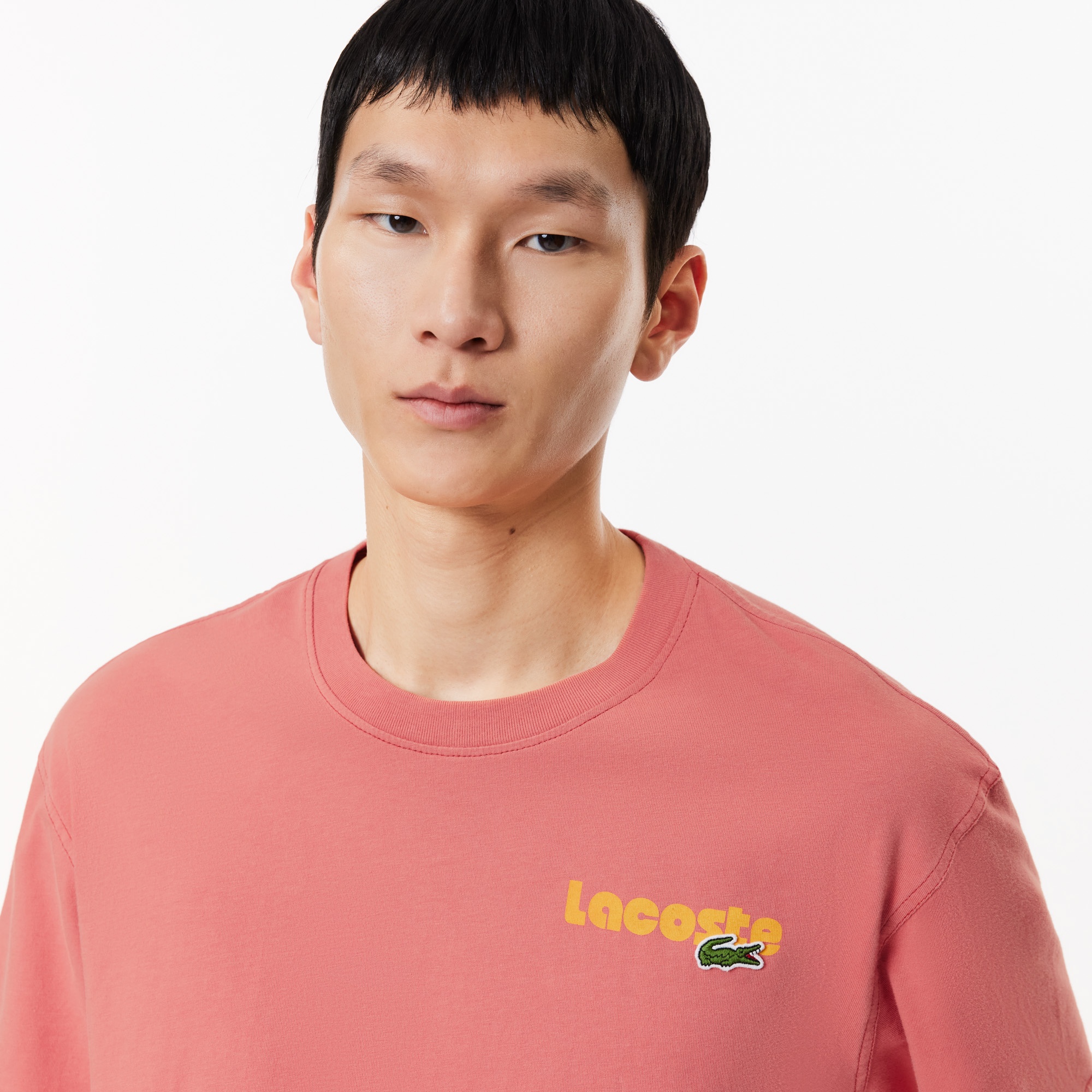 Lacoste Erkek Classic Fit Bisiklet Yaka Baskılı Pembe T-Shirt