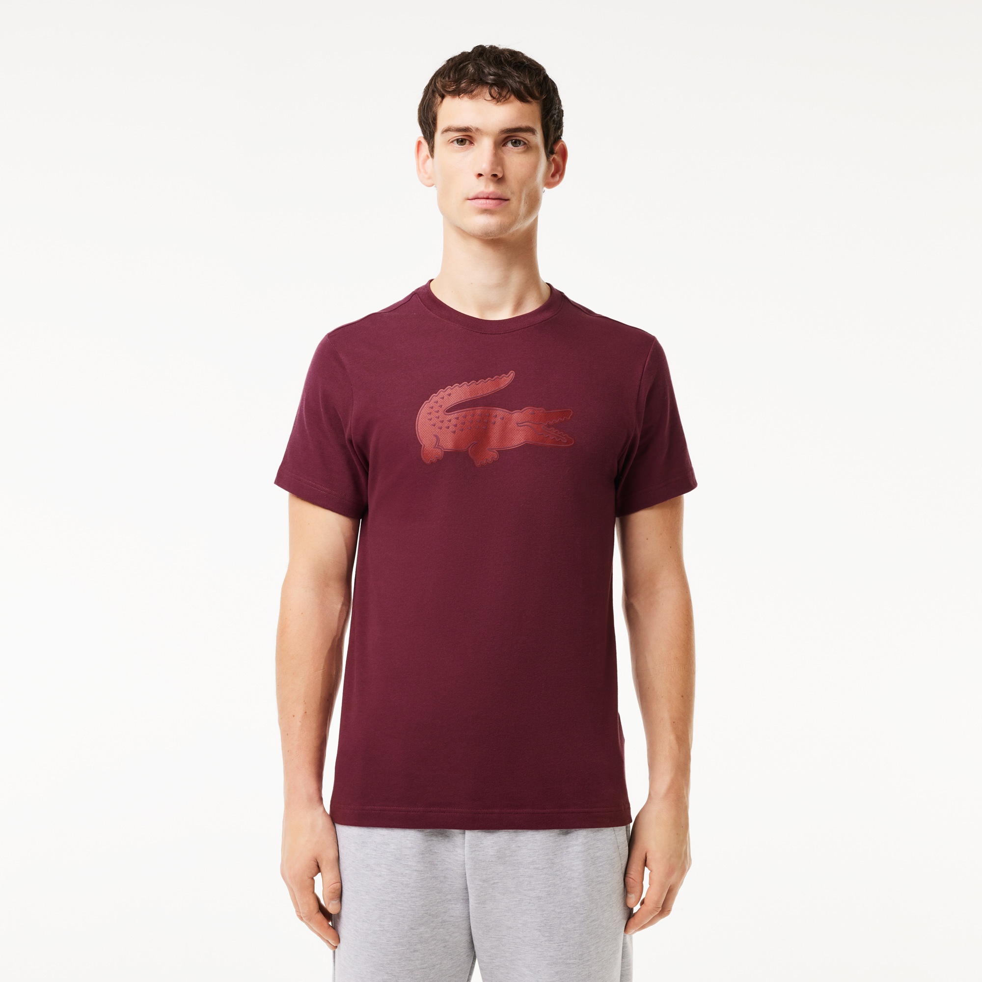 Lacoste Erkek Regular Fit Bisiklet Yaka Baskılı Bordo T-Shirt