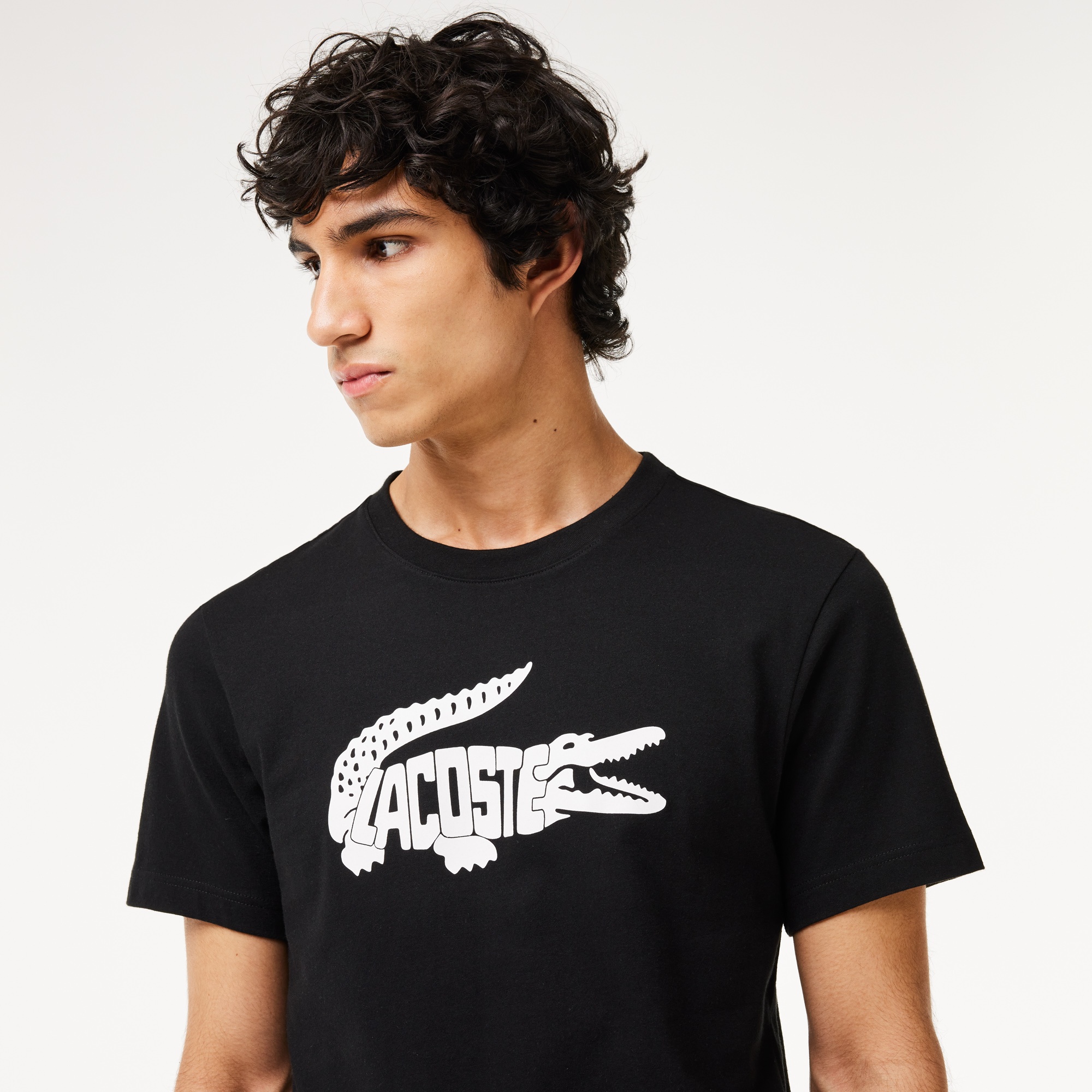 Lacoste SPORT Erkek Regular Fit Bisiklet Yaka Baskılı Siyah T-Shirt