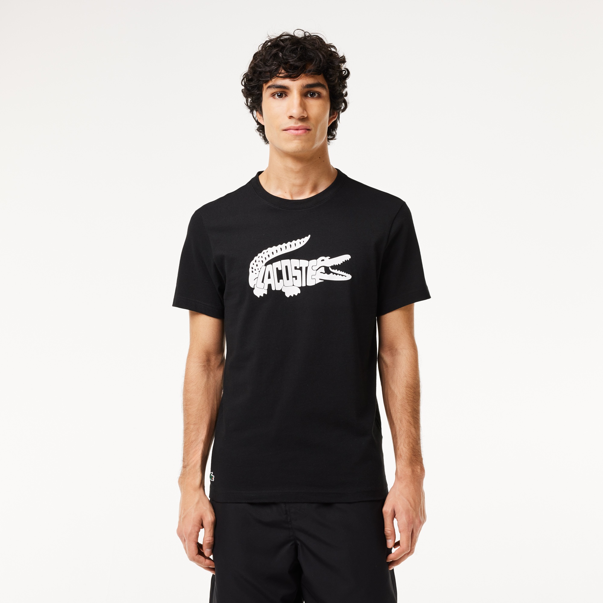 Lacoste SPORT Erkek Regular Fit Bisiklet Yaka Baskılı Siyah T-Shirt