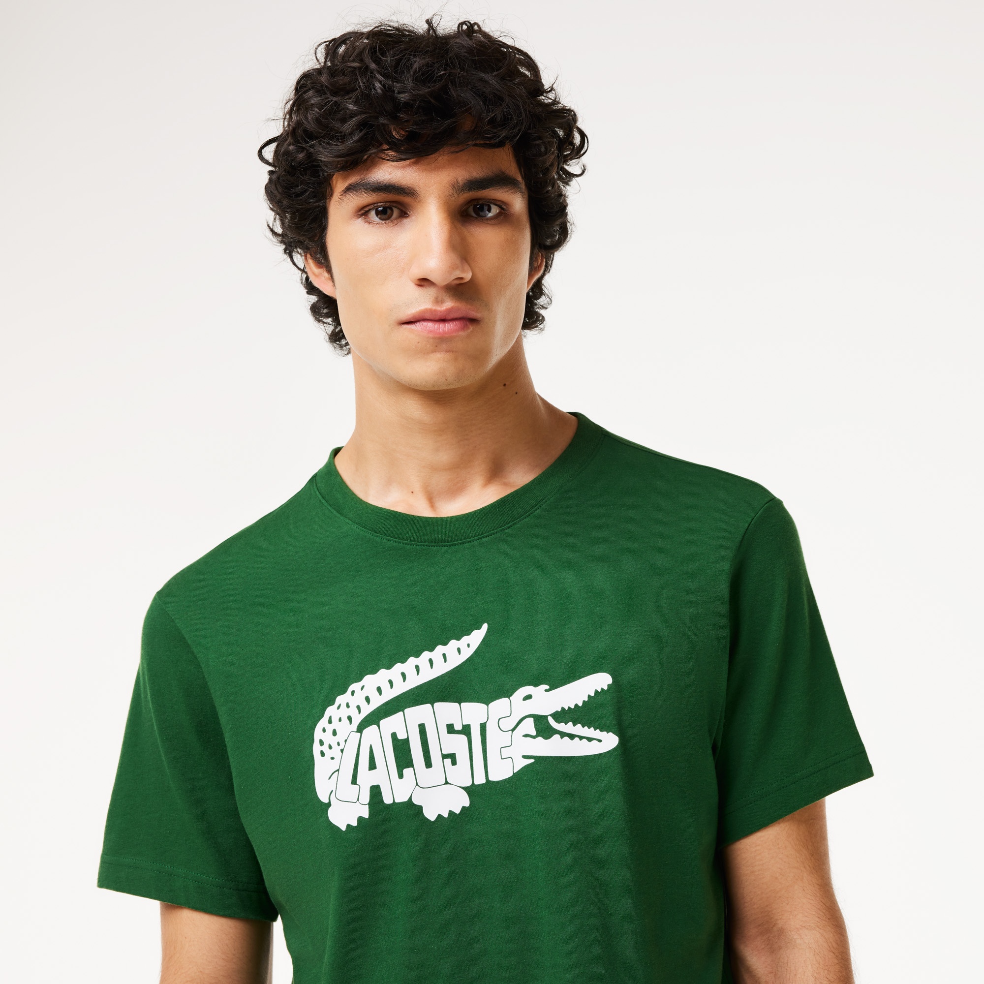 Lacoste SPORT Erkek Regular Fit Bisiklet Yaka Baskılı Yeşil T-Shirt