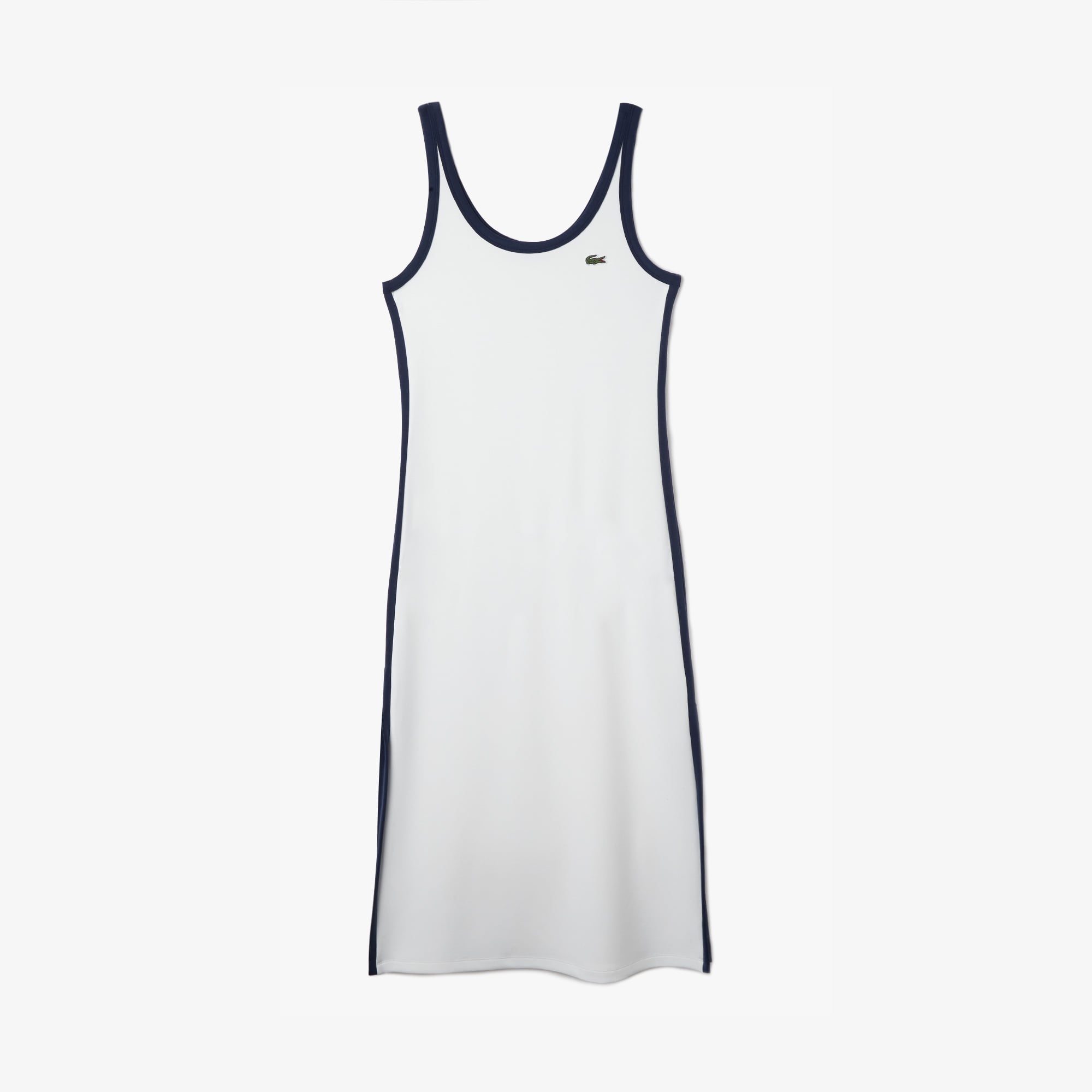 Lacoste Kadın Slim Fit Kolsuz Bisiklet Yaka Renk Bloklu Beyaz Elbise