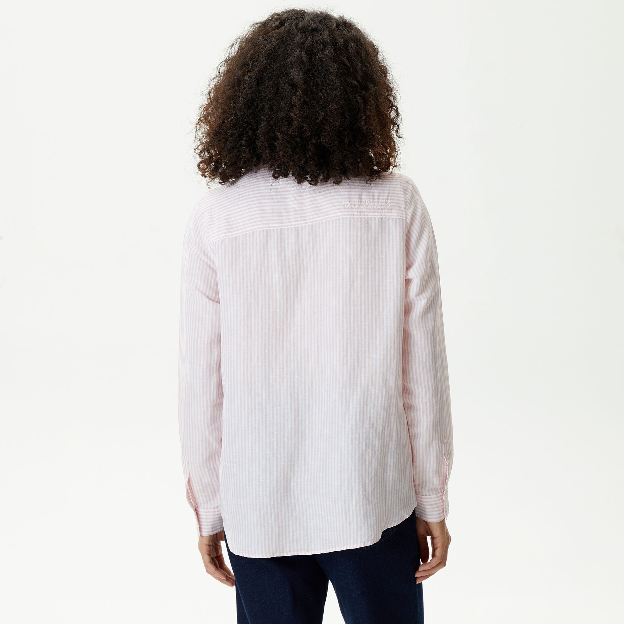 Lacoste Kadın Relaxed Fit Çizgili Pembe Gömlek