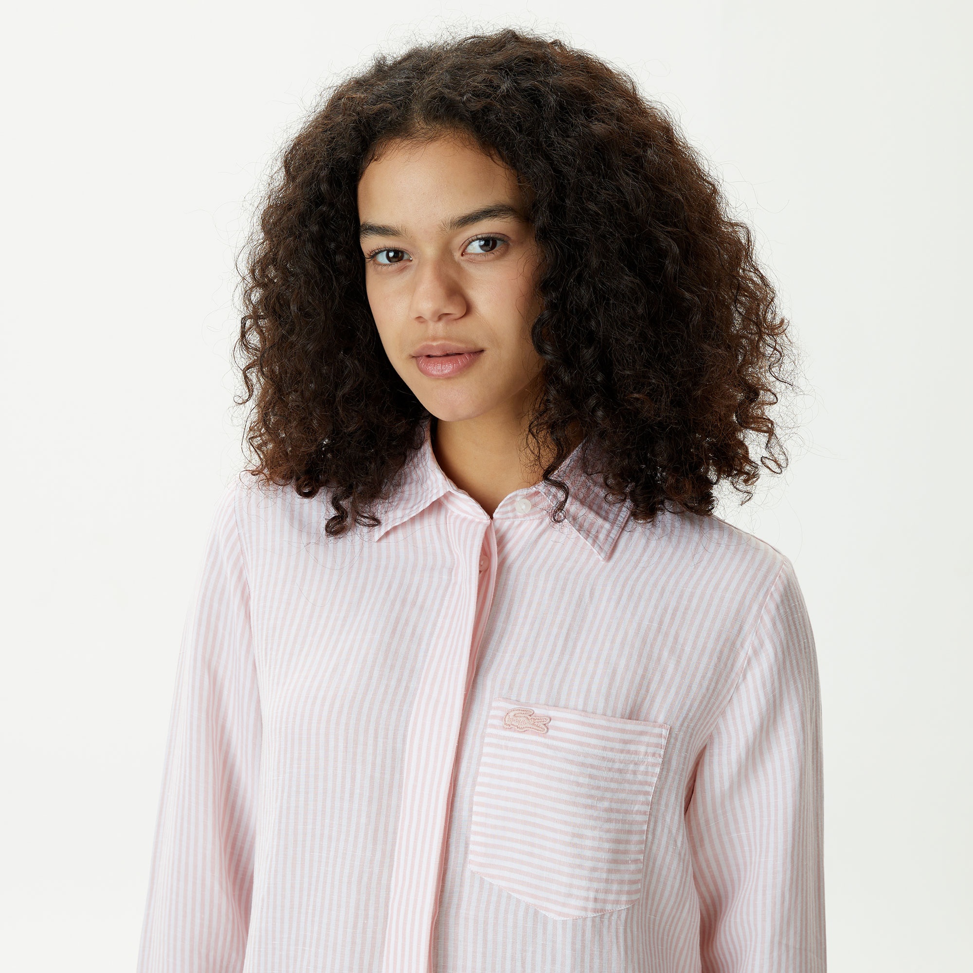 Lacoste Kadın Relaxed Fit Çizgili Pembe Gömlek
