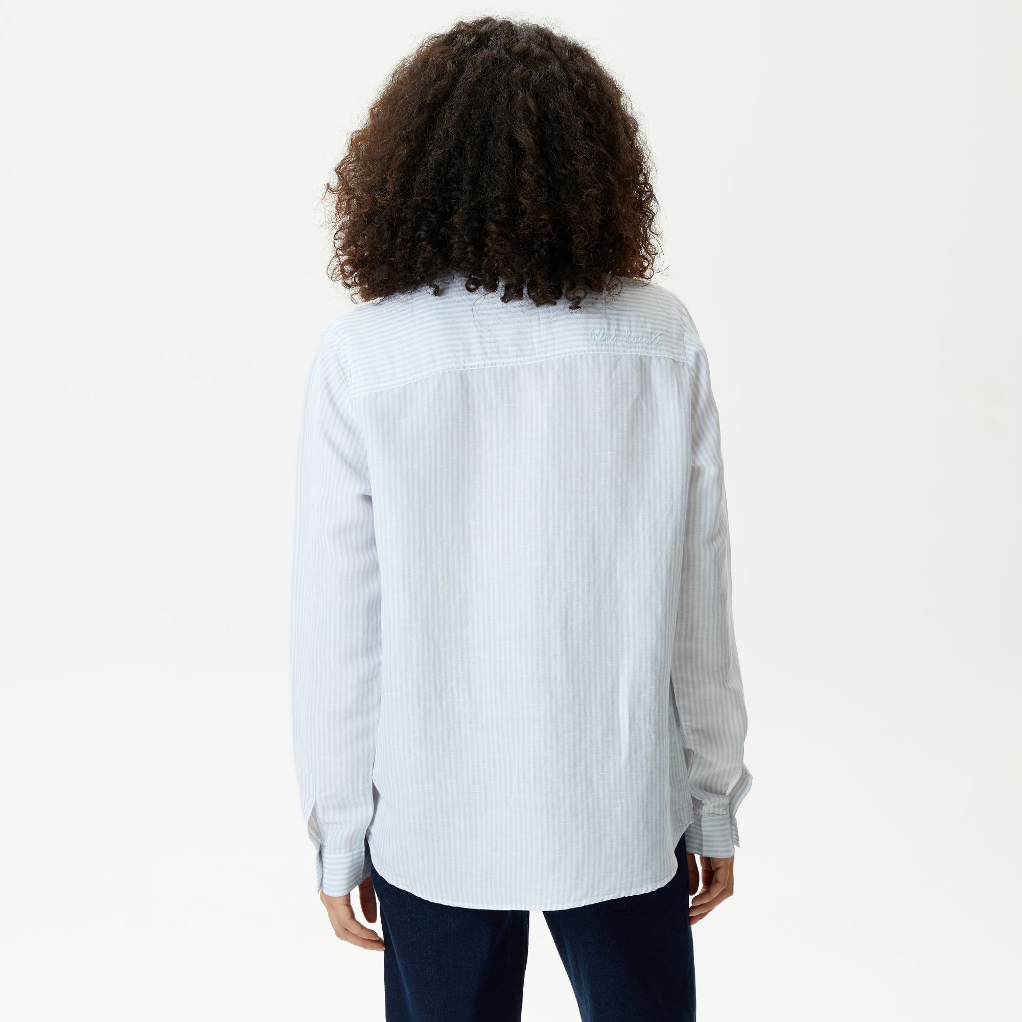 Lacoste Kadın Relaxed Fit Çizgili Mavi Gömlek