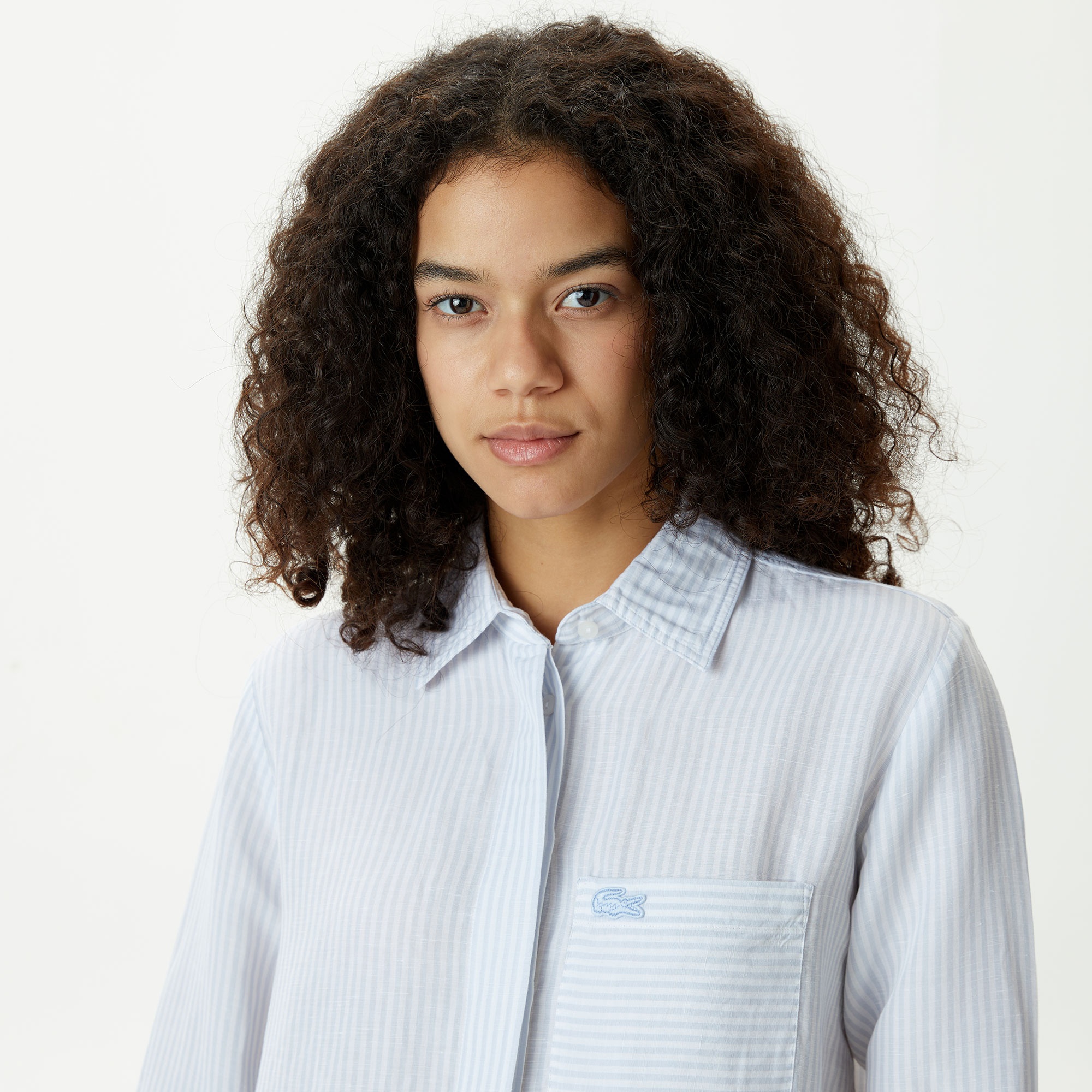 Lacoste Kadın Relaxed Fit Çizgili Mavi Gömlek