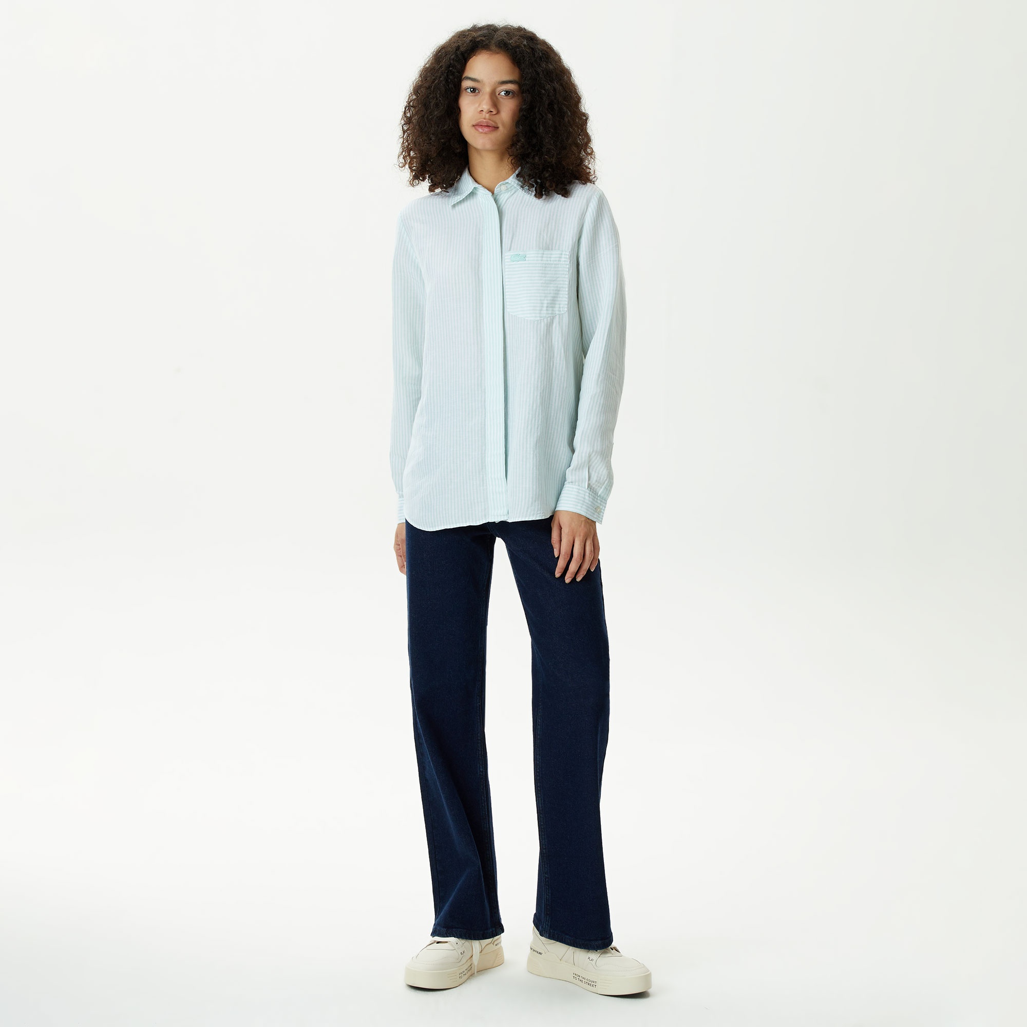 Lacoste Kadın Relaxed Fit Çizgili Yeşil Gömlek